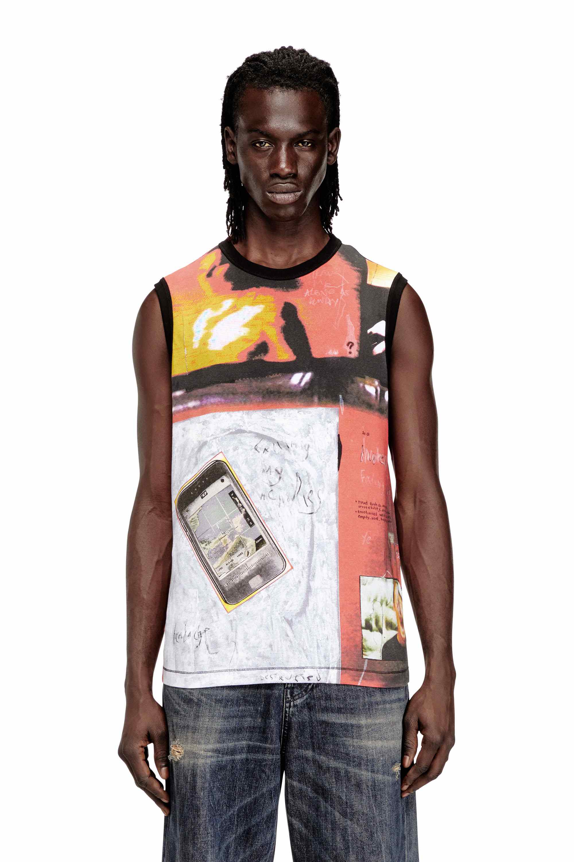 Grey Slim Fit Tank top in printed stretch jersey