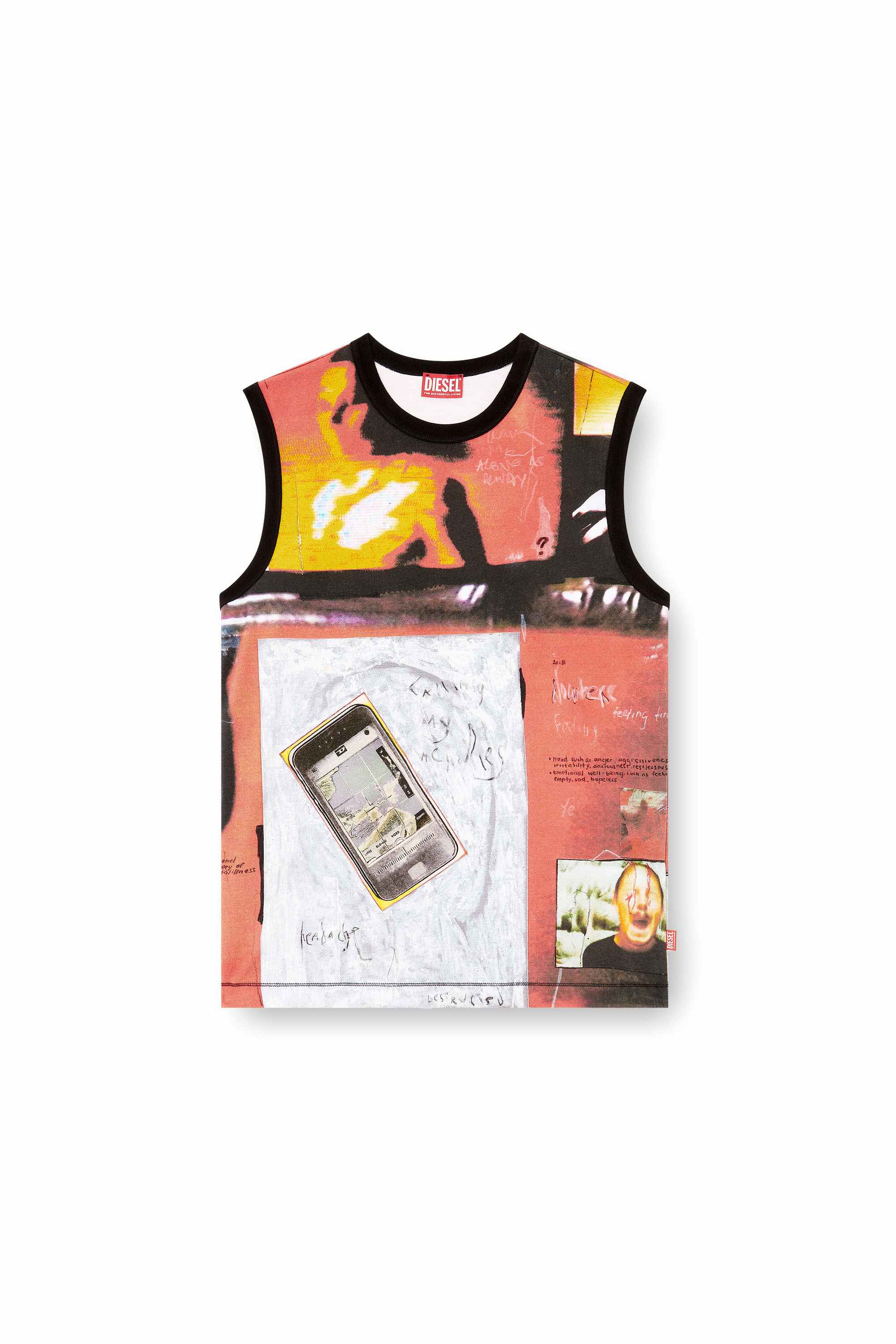 Grey Slim Fit Tank top in printed stretch jersey