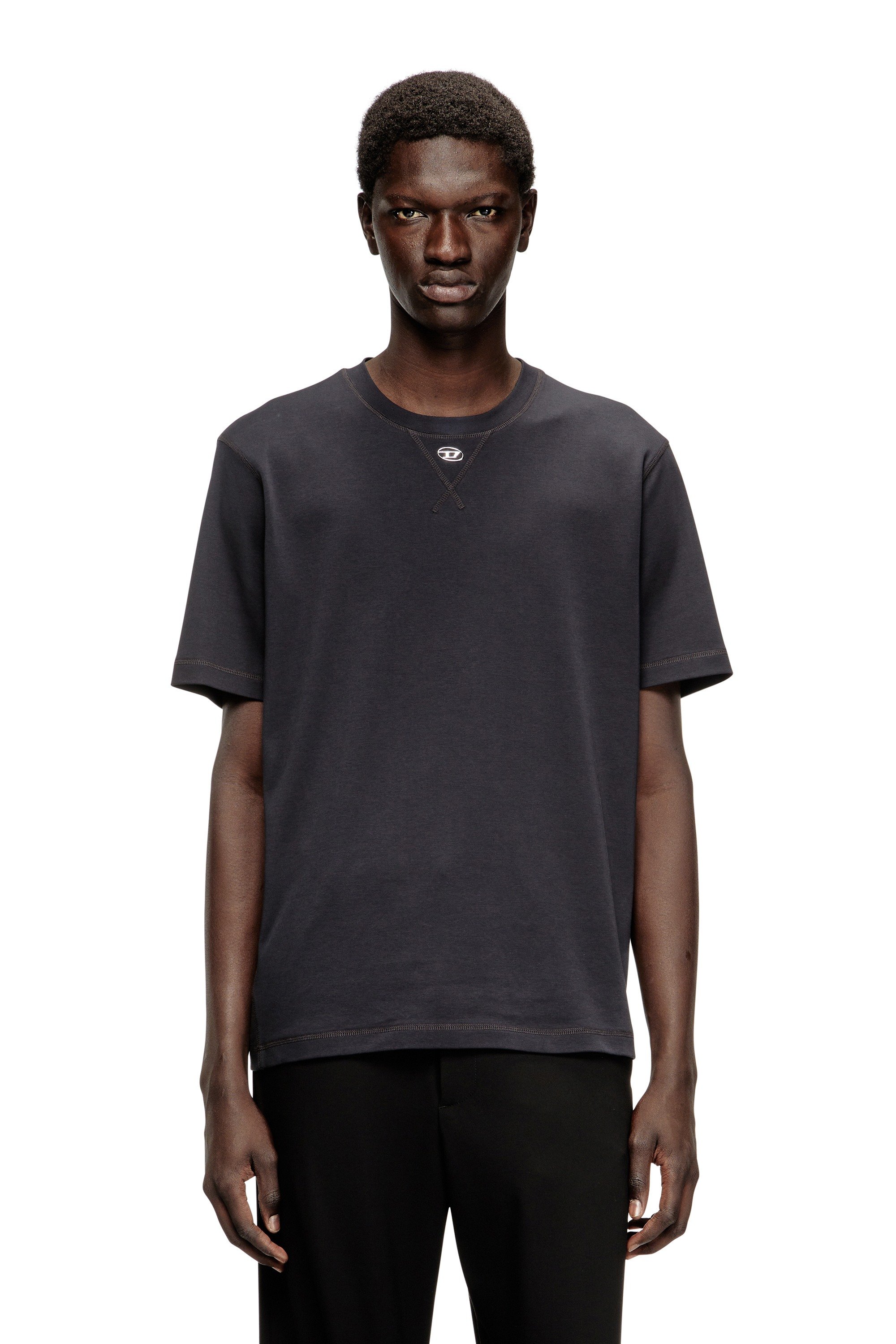 Dark Grey Regular Fit T-shirt with crew neck and Oval D