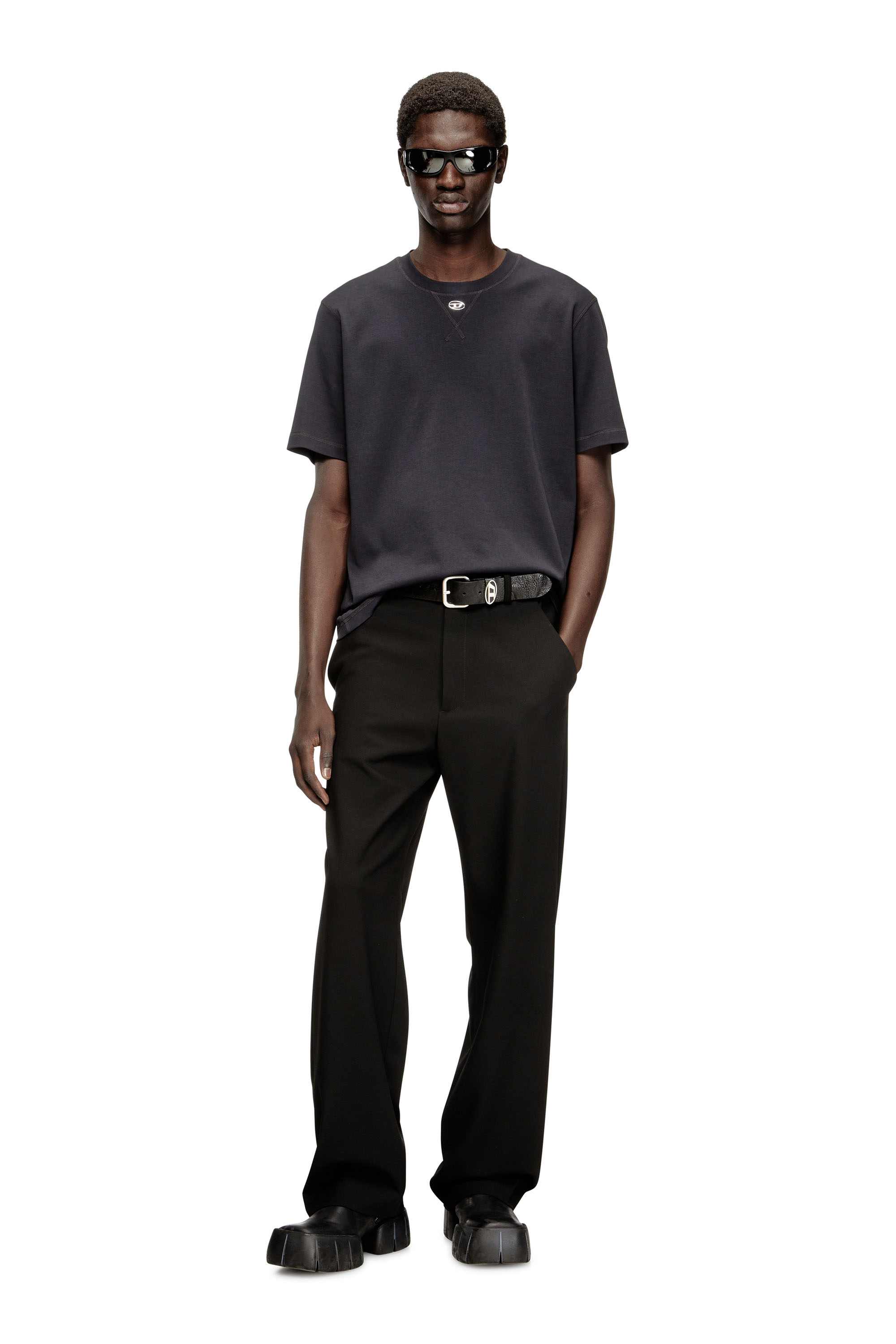 Dark Grey Regular Fit T-shirt with crew neck and Oval D