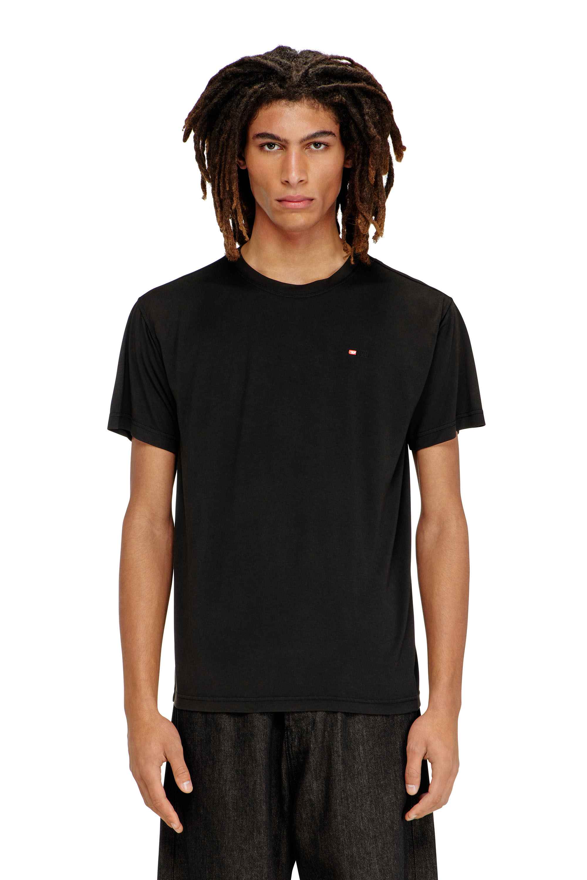 Black Regular Fit Fluid T-Shirt With Micro Embroidery
