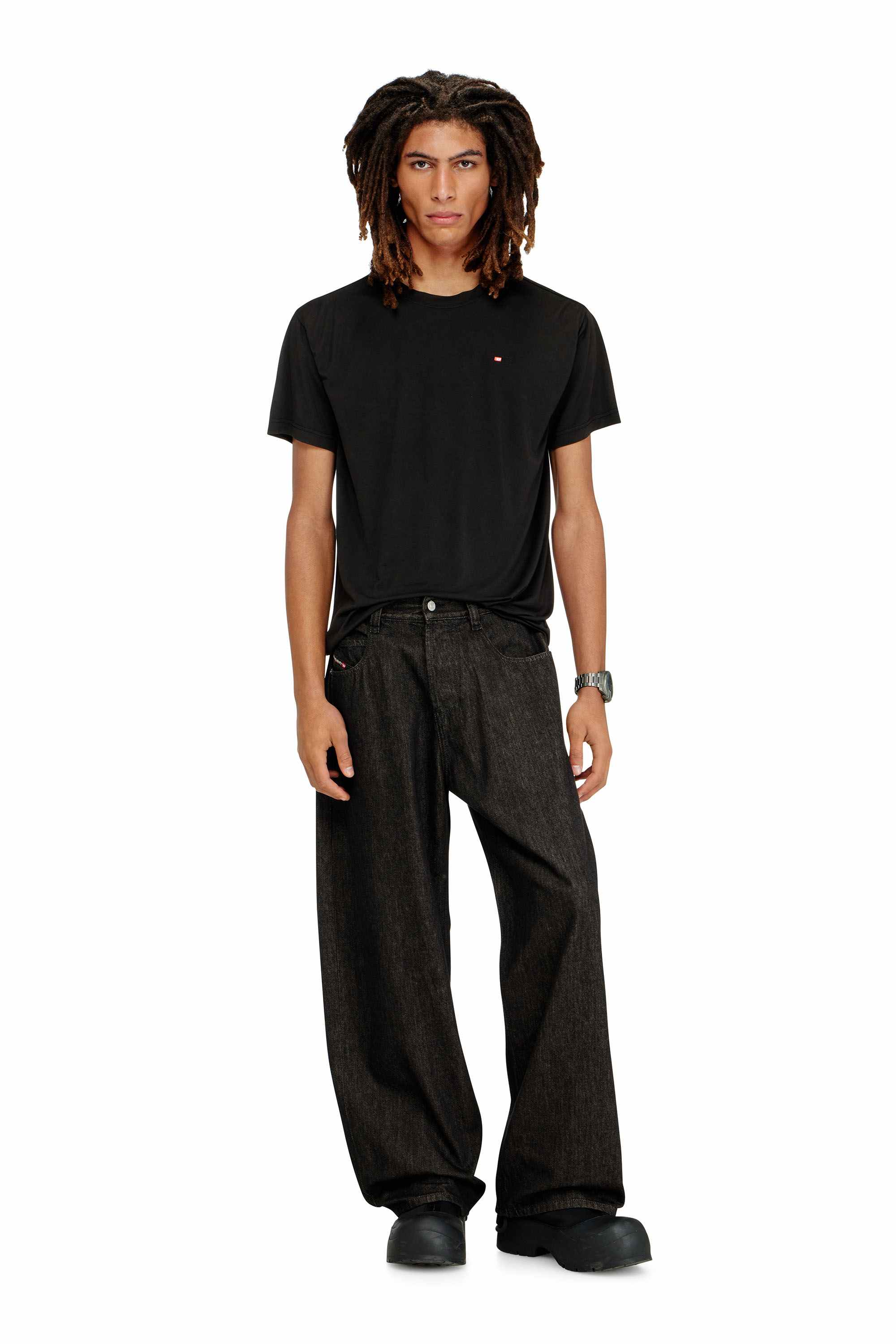 Black Regular Fit Fluid T-Shirt With Micro Embroidery