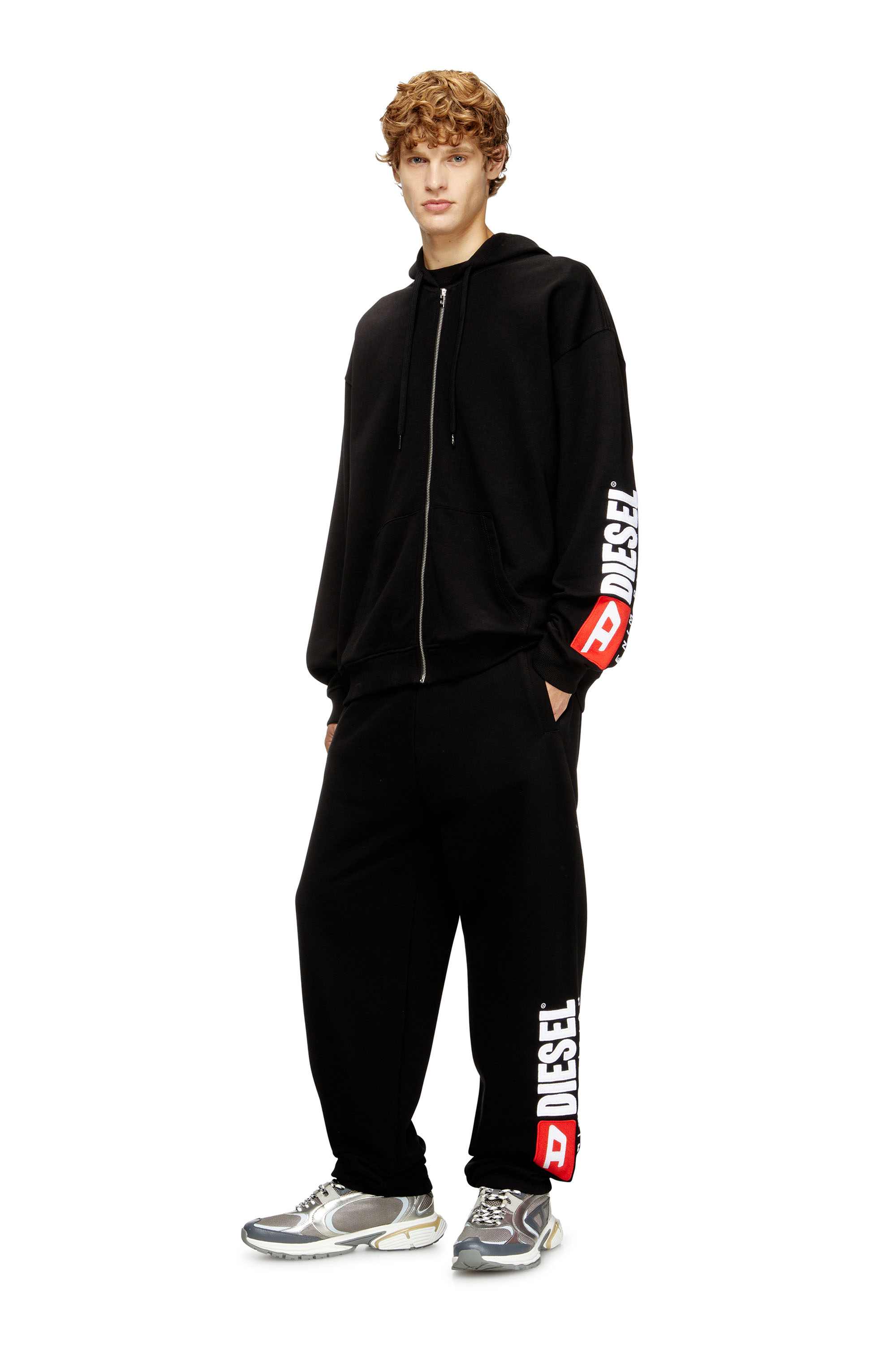 Black Regular Fit Cotton sweatpants with Diesel patch