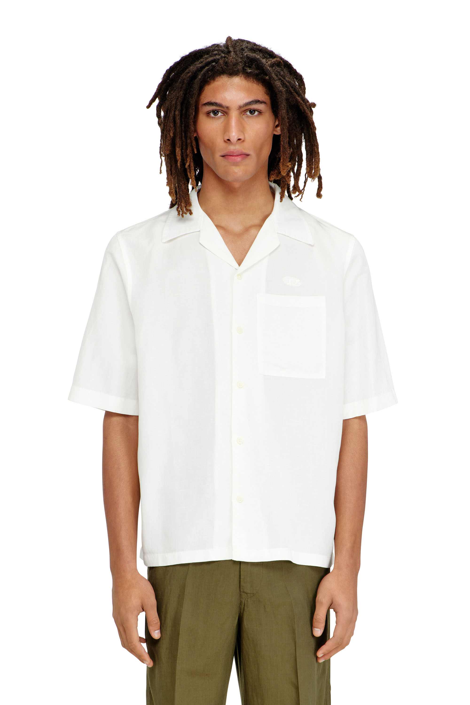 Light Grey Linen-blend shirt with short sleeves