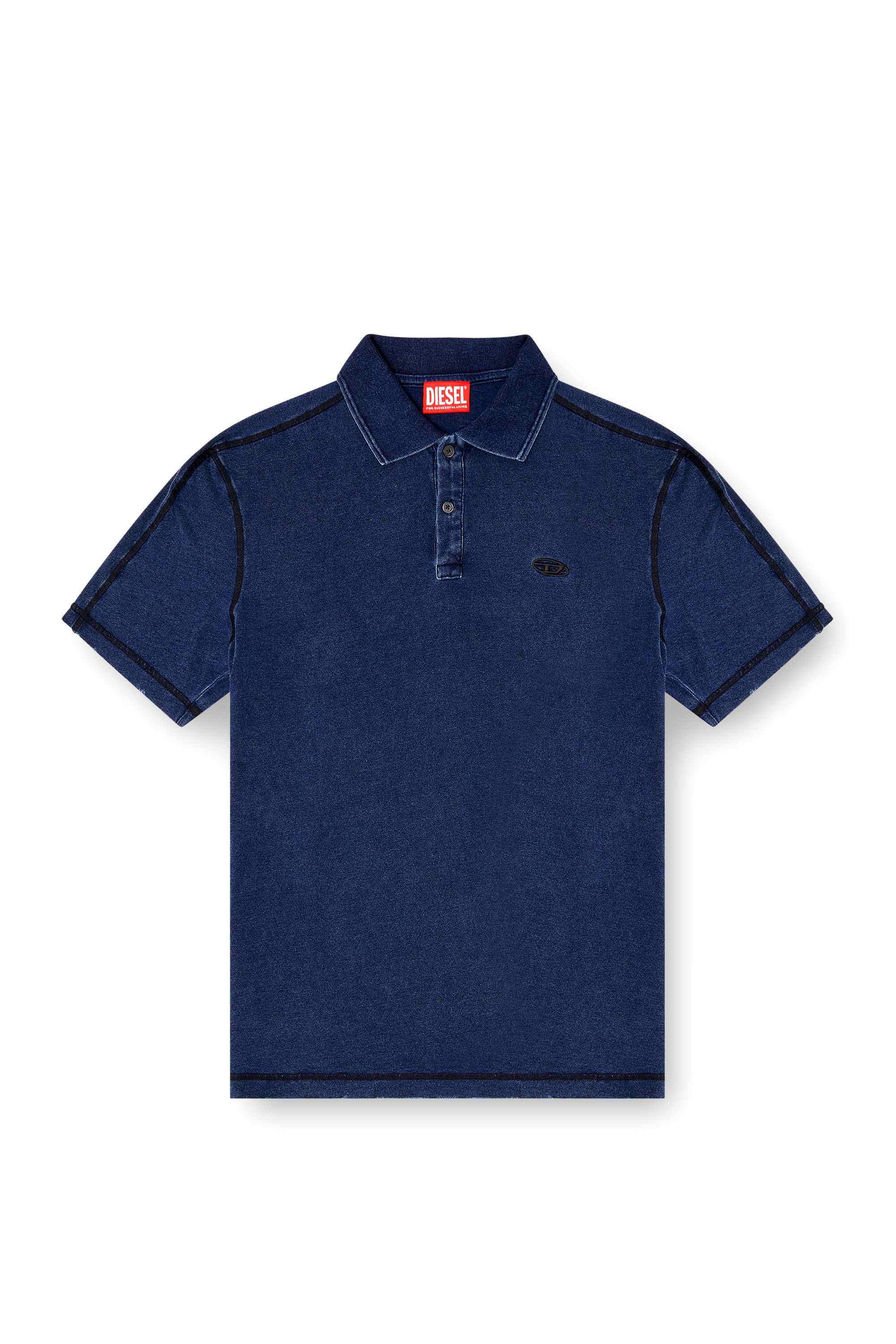 Blue Slim Fit Cotton polo shirt with denim effect