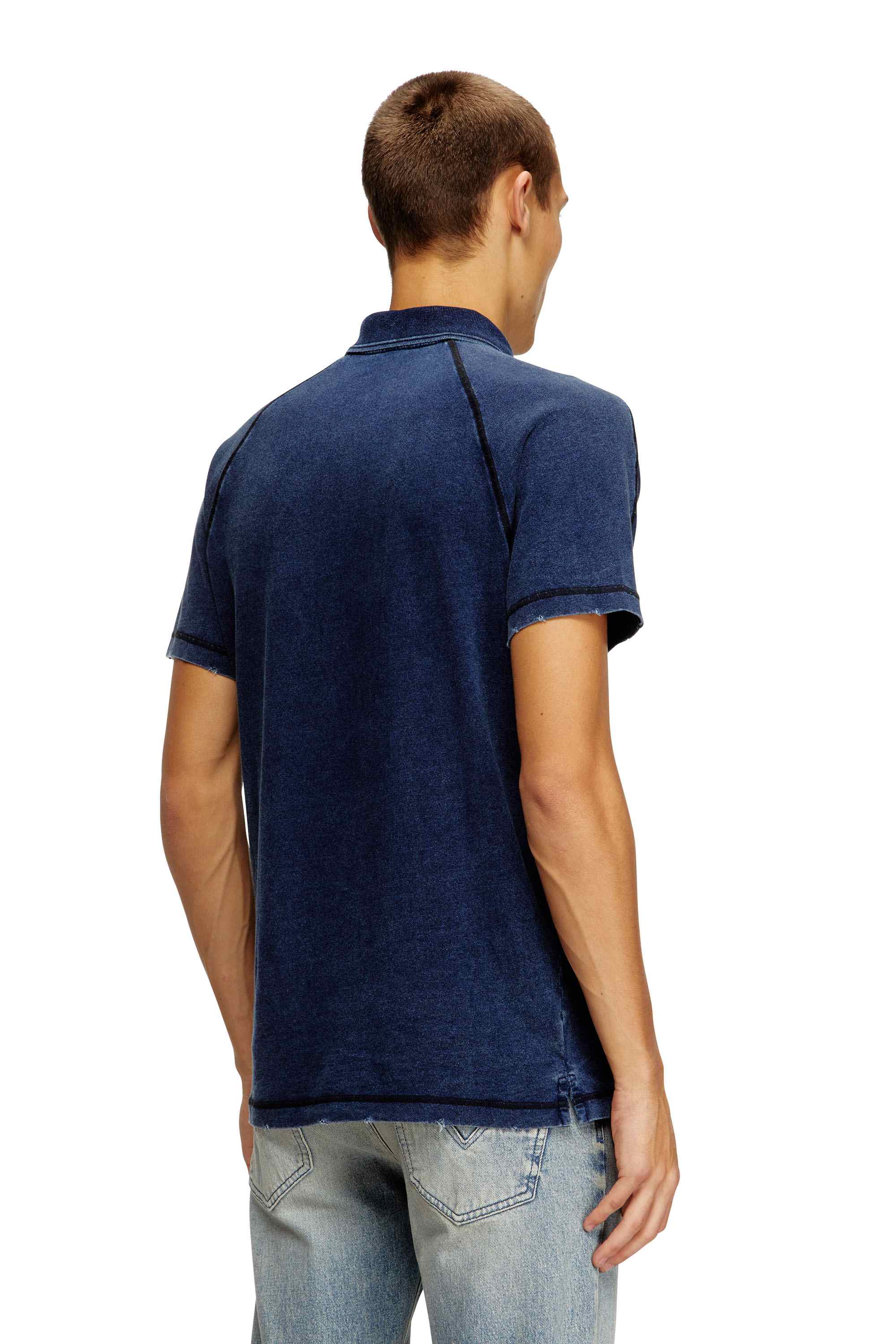 Blue Slim Fit Cotton polo shirt with denim effect