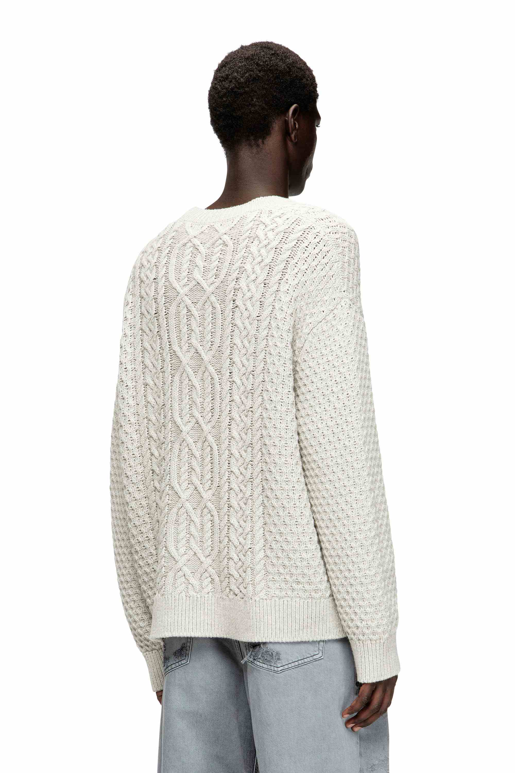 Light Grey Cable-knit cardigan with Diesel logo