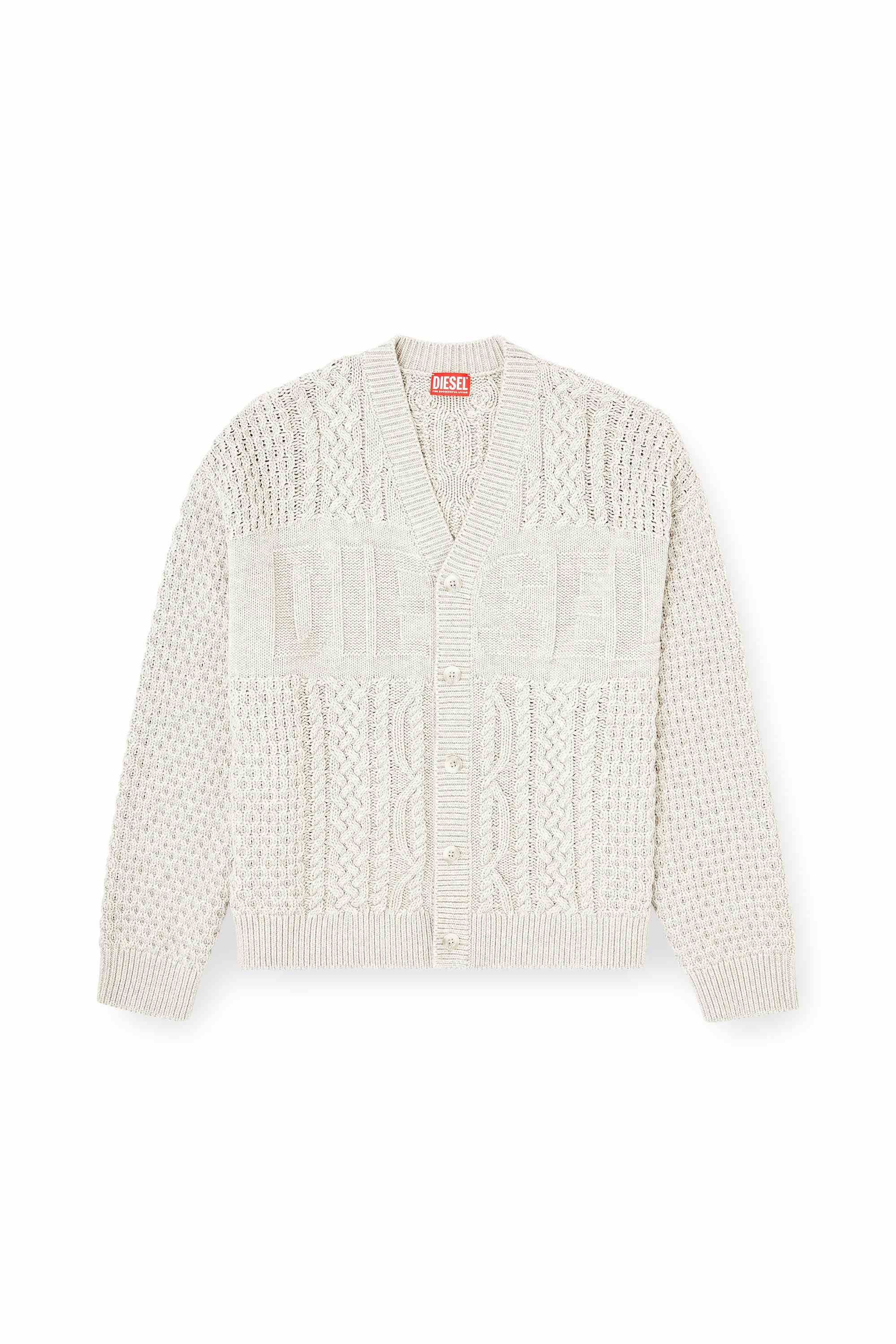 Light Grey Cable-knit cardigan with Diesel logo