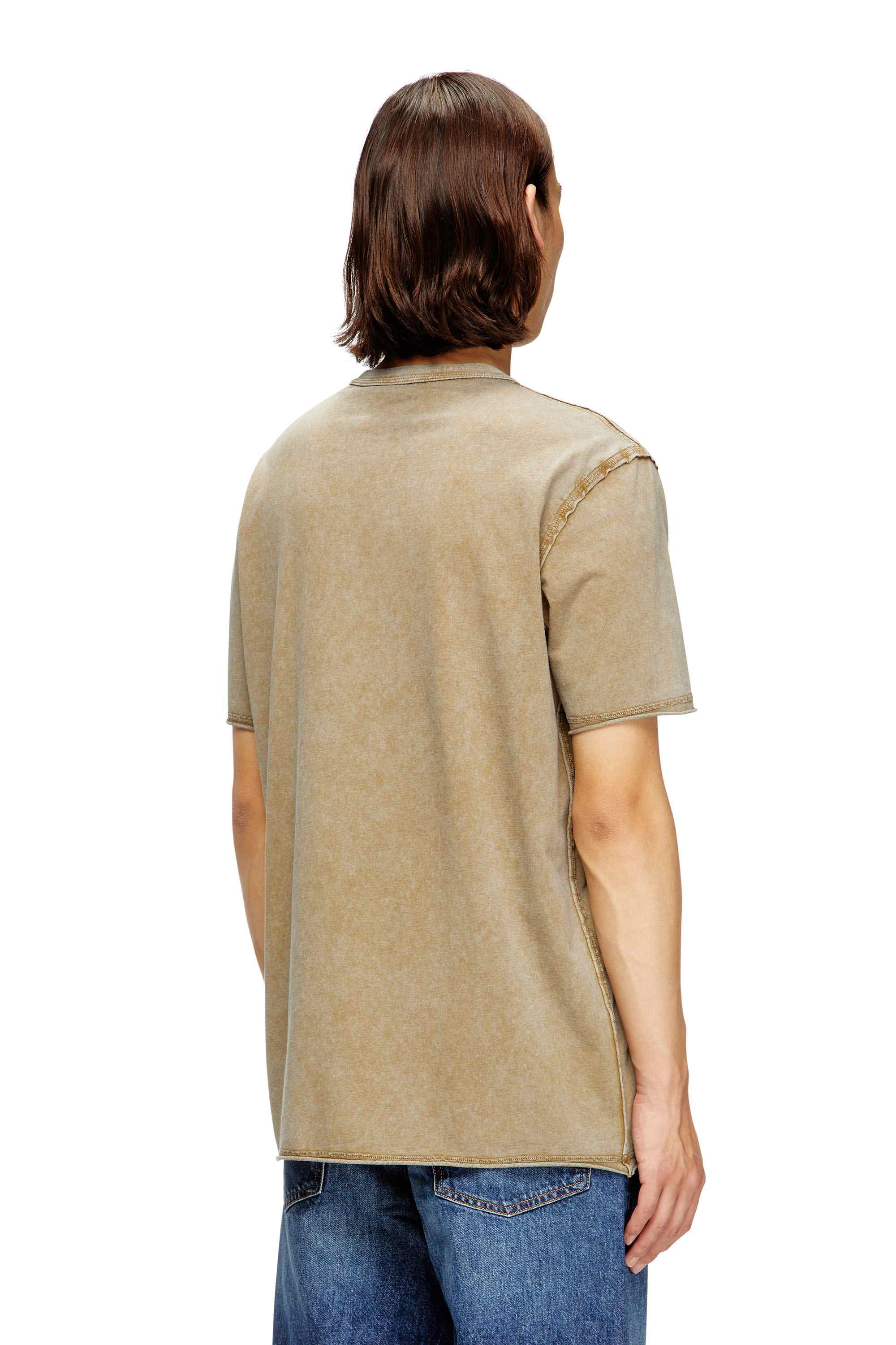 Light Brown Regular Fit Acid-wash T-shirt with raw edges
