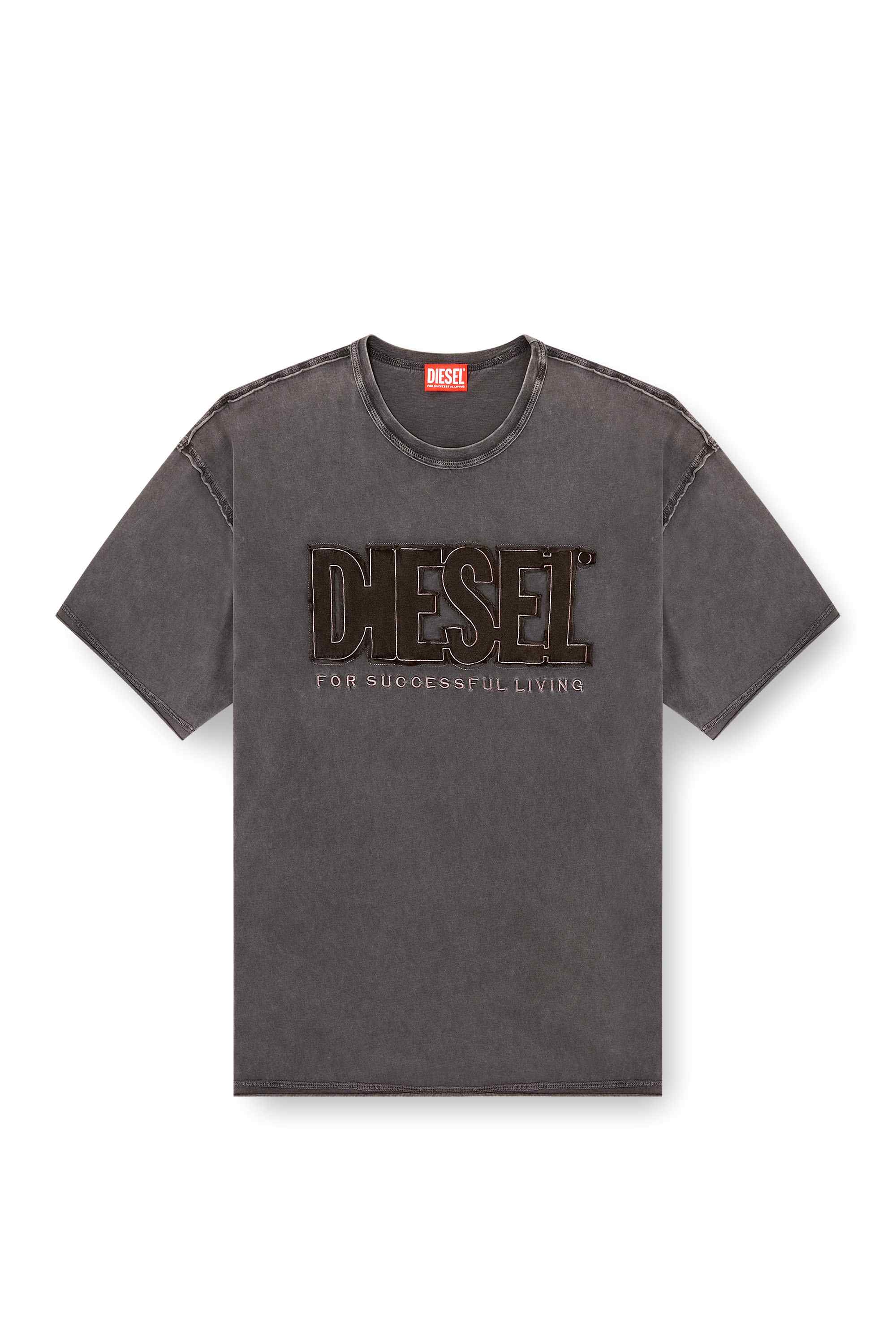 Dark Grey T-shirt with appliqué logo and raw edge