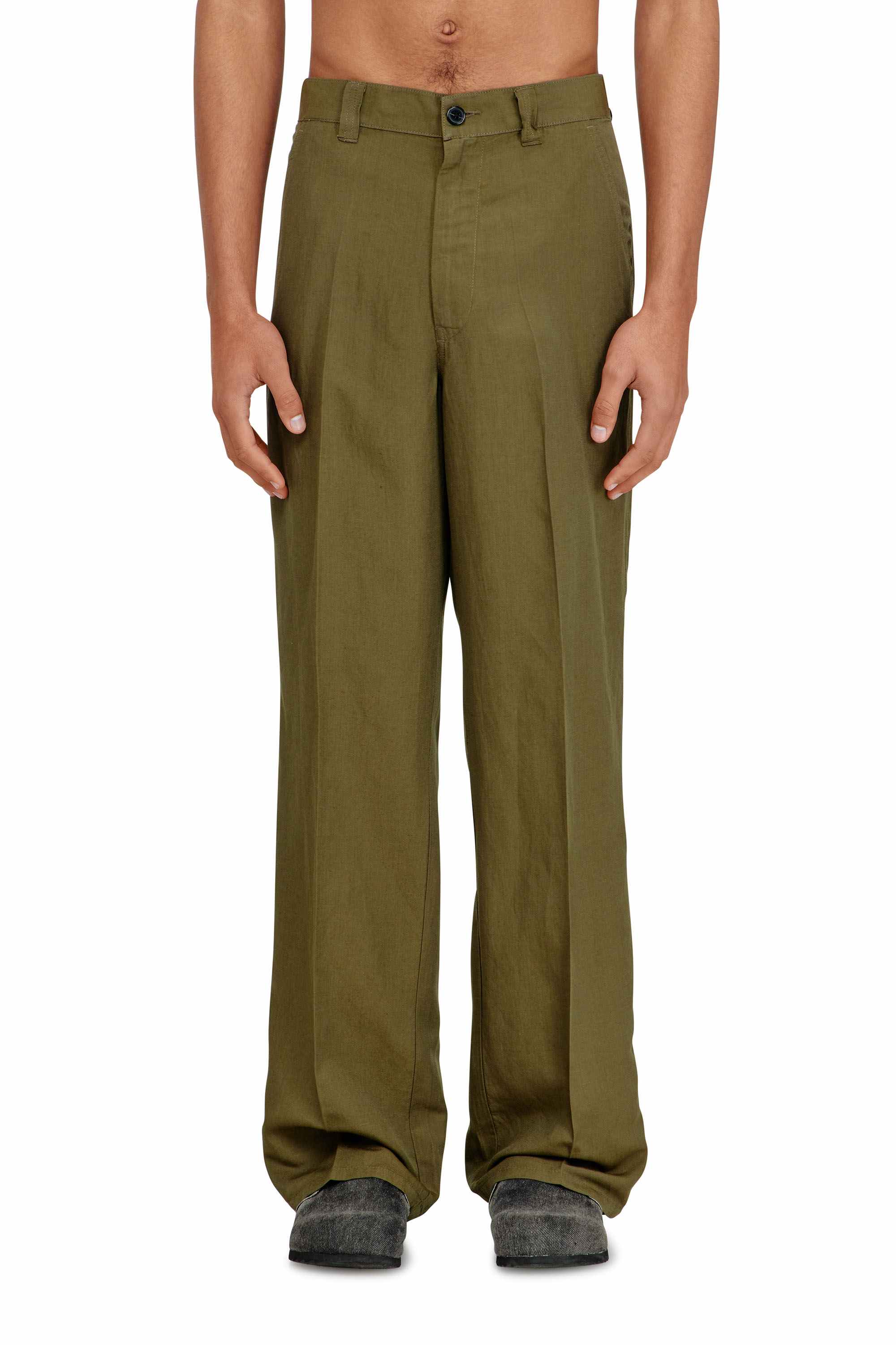 Olive Linen-blend pants with wide leg