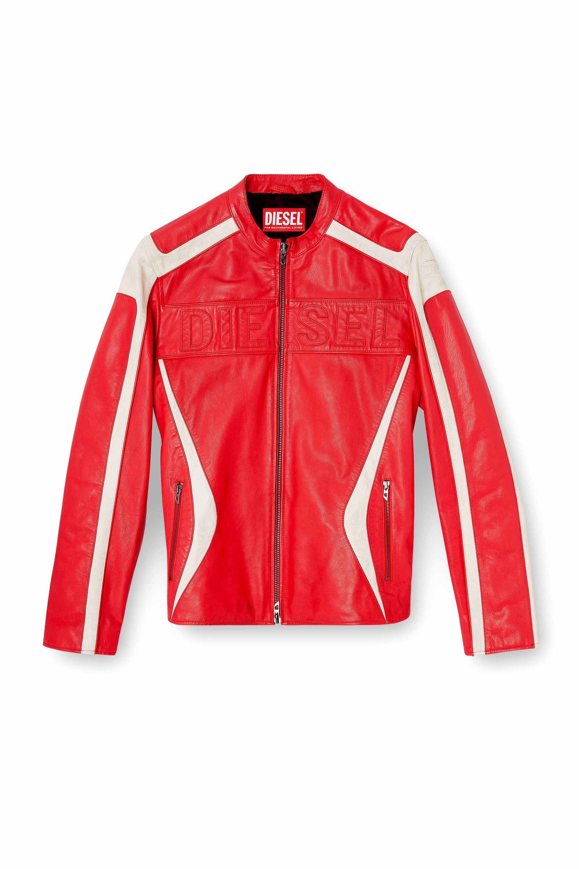Red Regular Fit Colour-block leather biker jacket