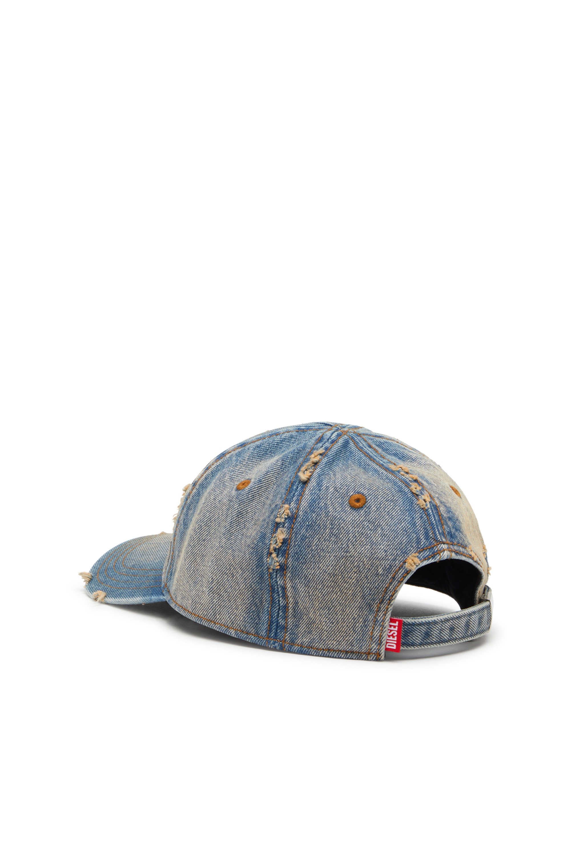 Blue Denim cap with frayed details and embroidered logo