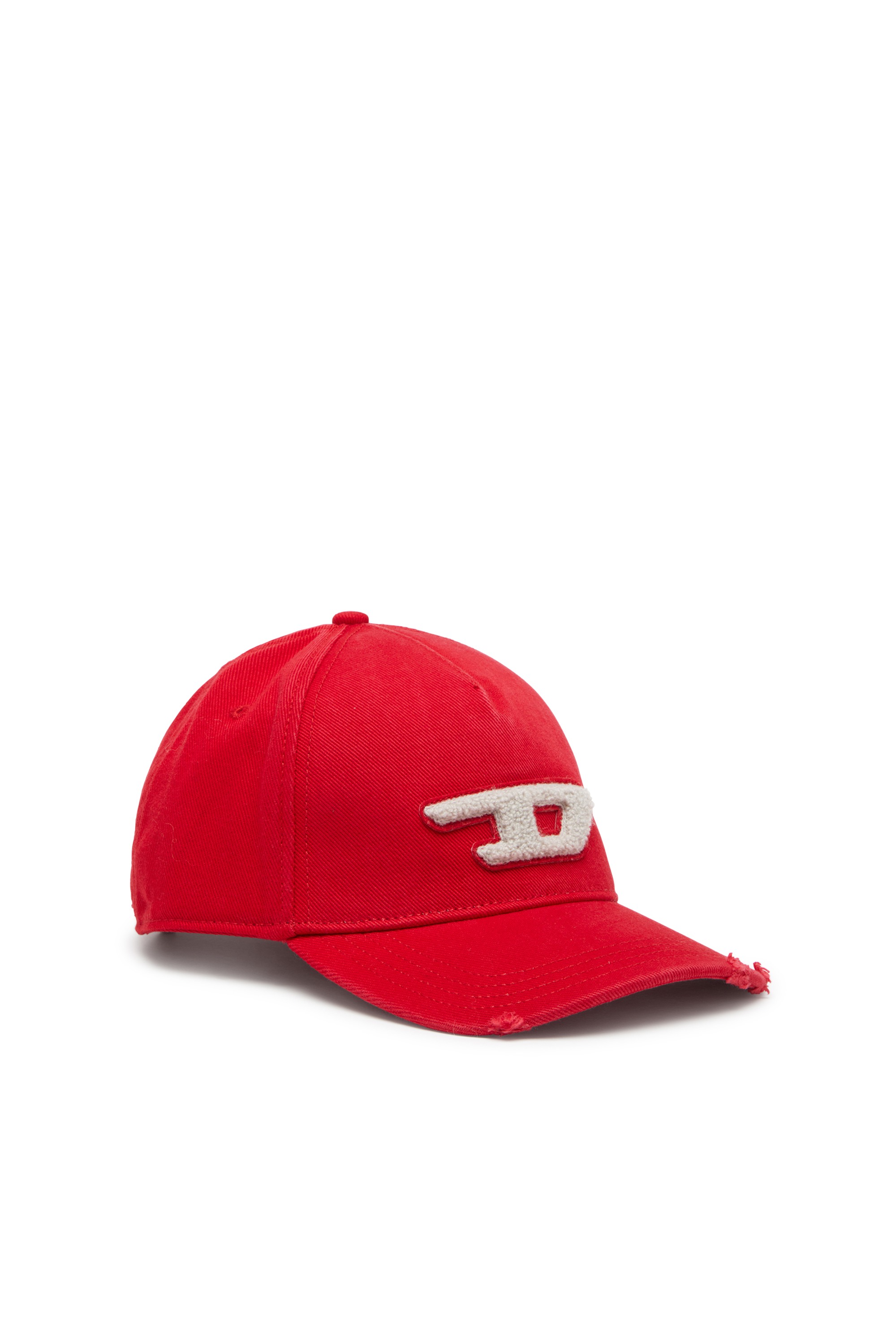 Red Cotton twill cap with frayed brim