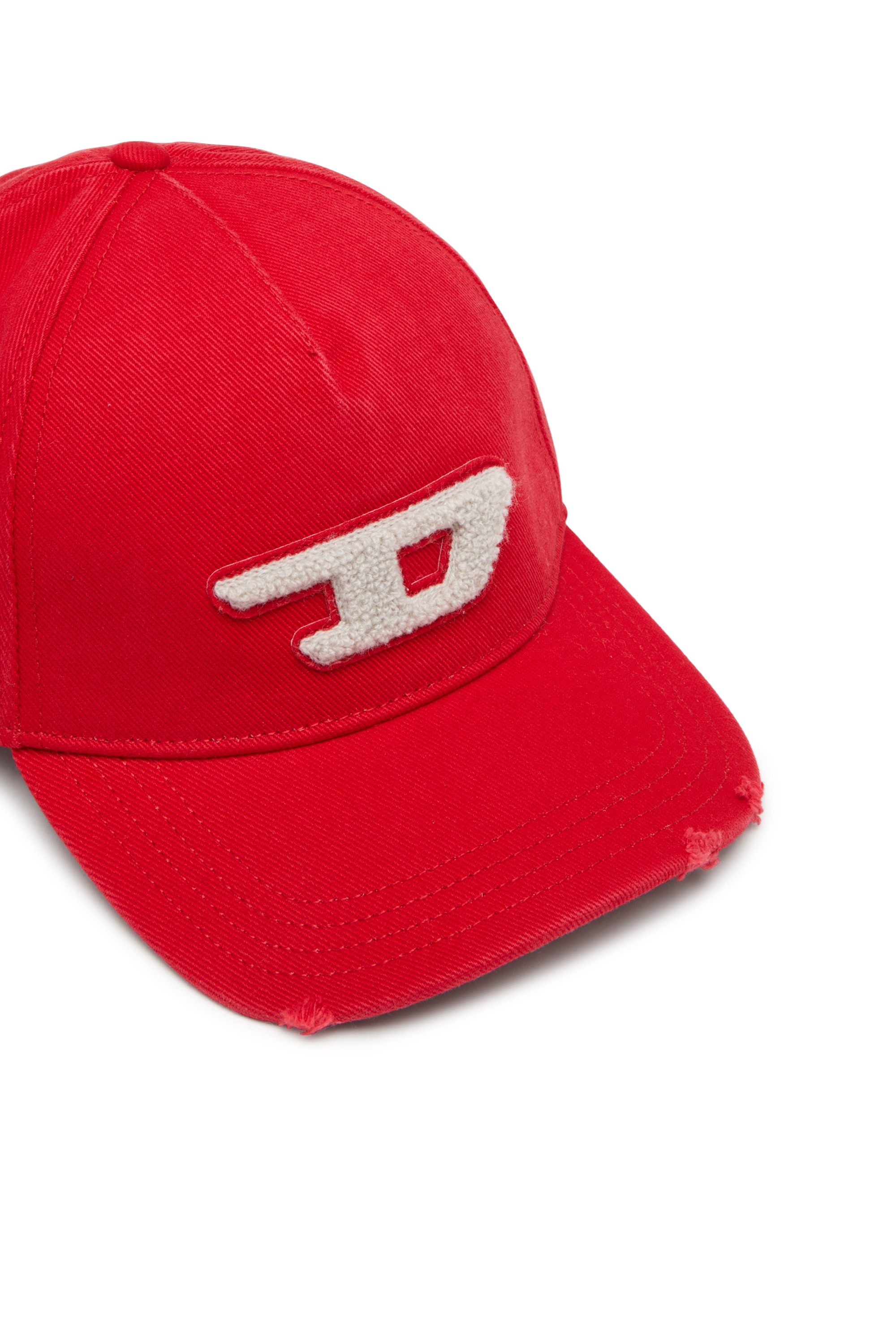 Red Cotton twill cap with frayed brim