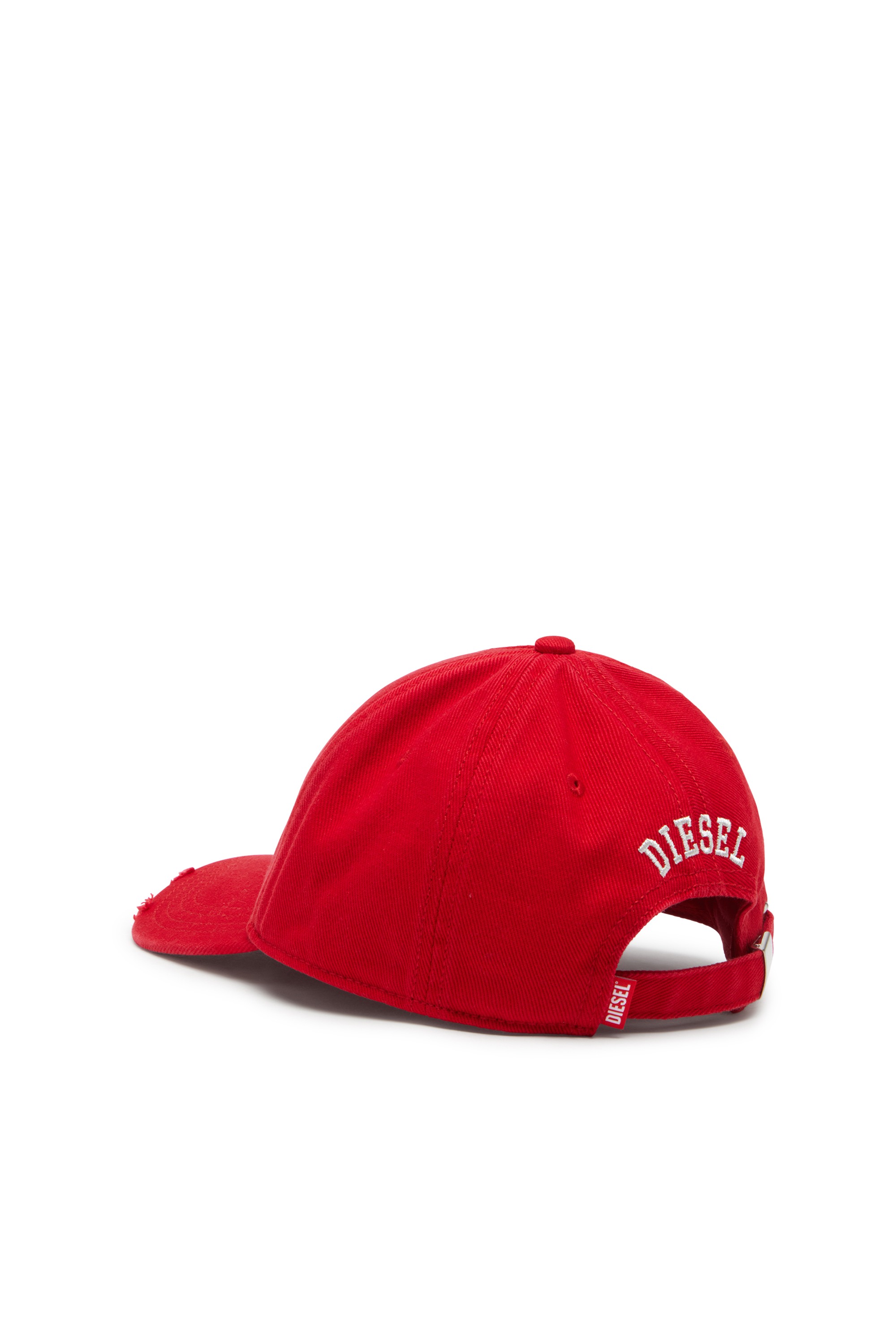 Red Cotton twill cap with frayed brim