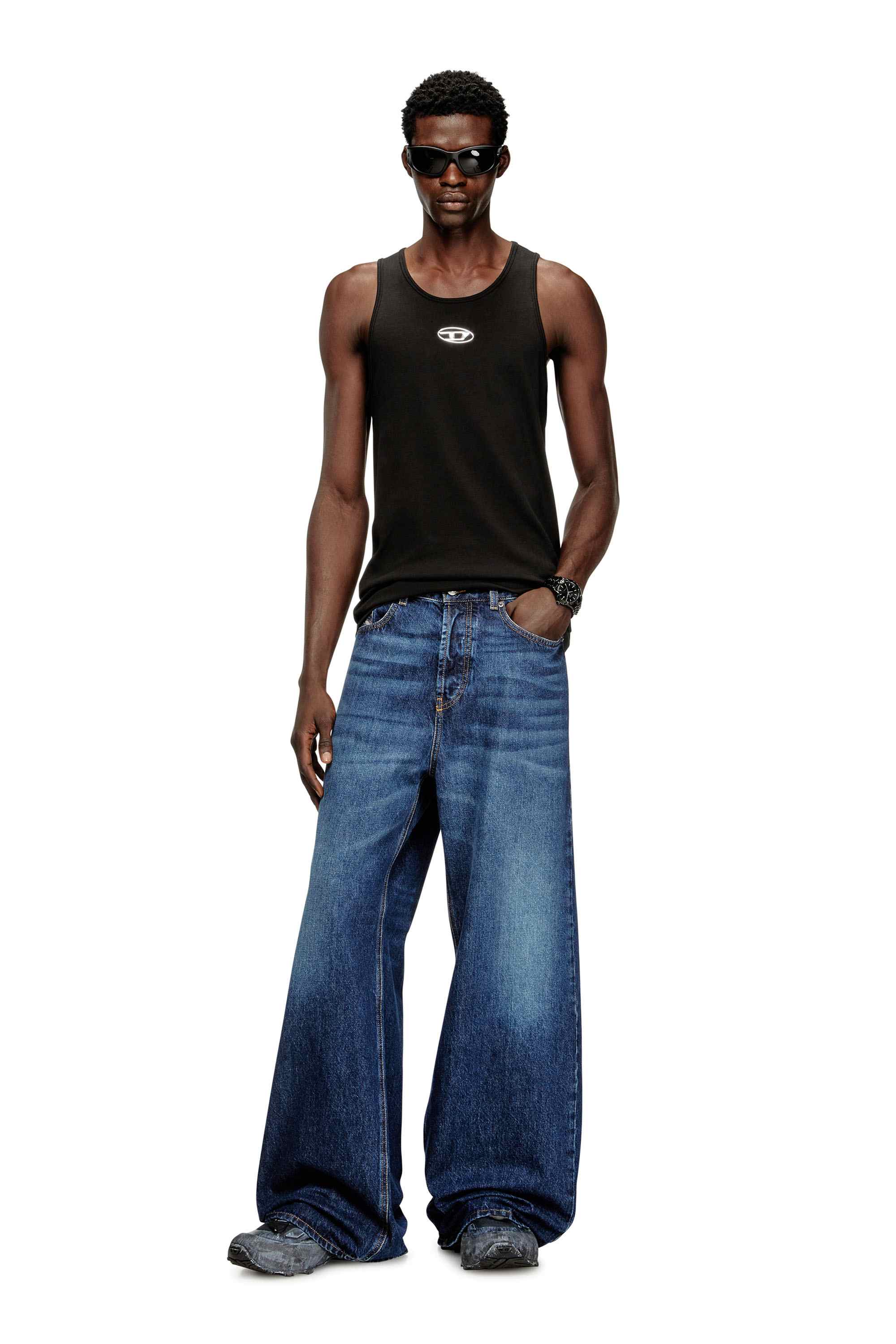 Black Slim Fit Cotton tank top with logo