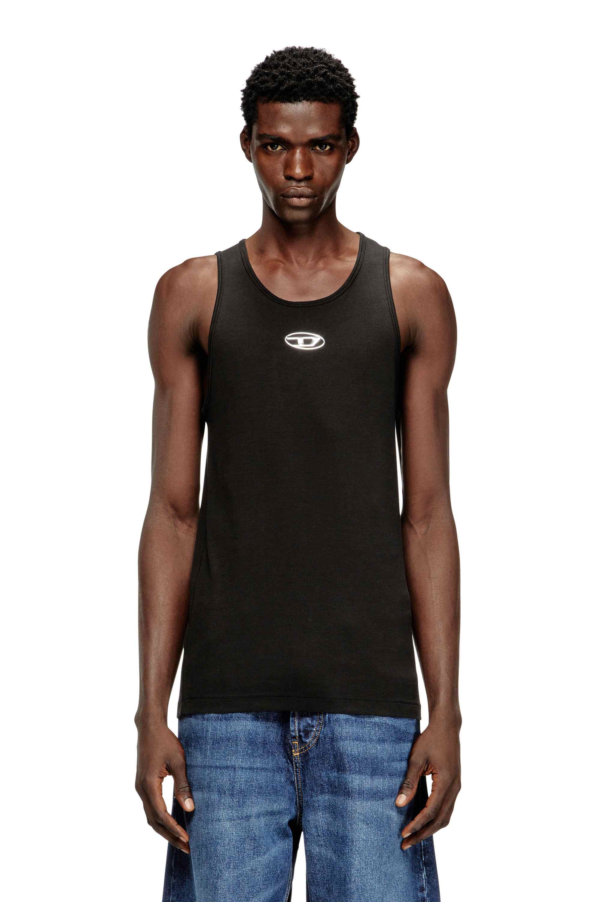 Black Slim Fit Cotton tank top with logo