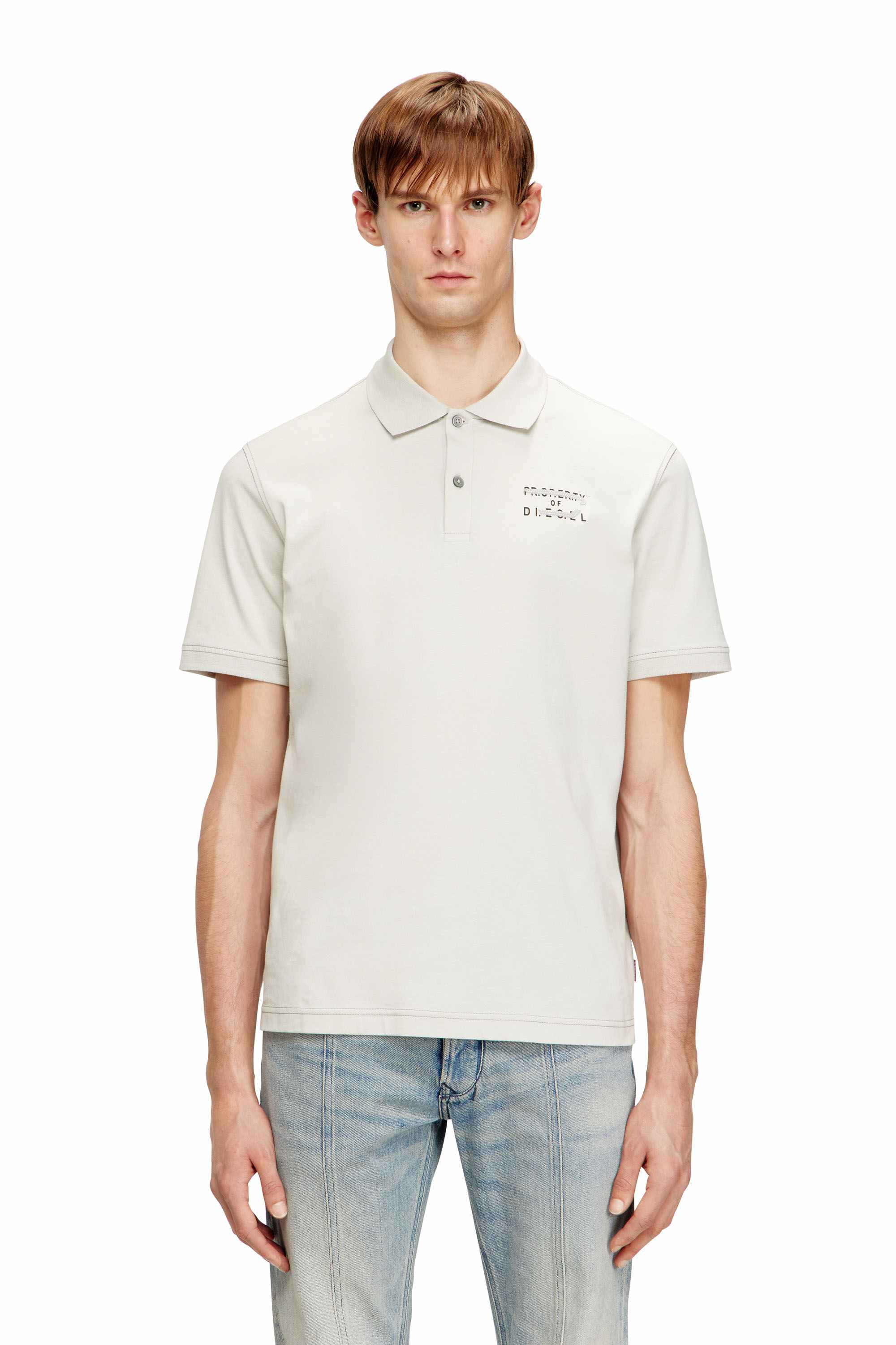 Light Grey Regular Fit Short-sleeve polo with logo detail