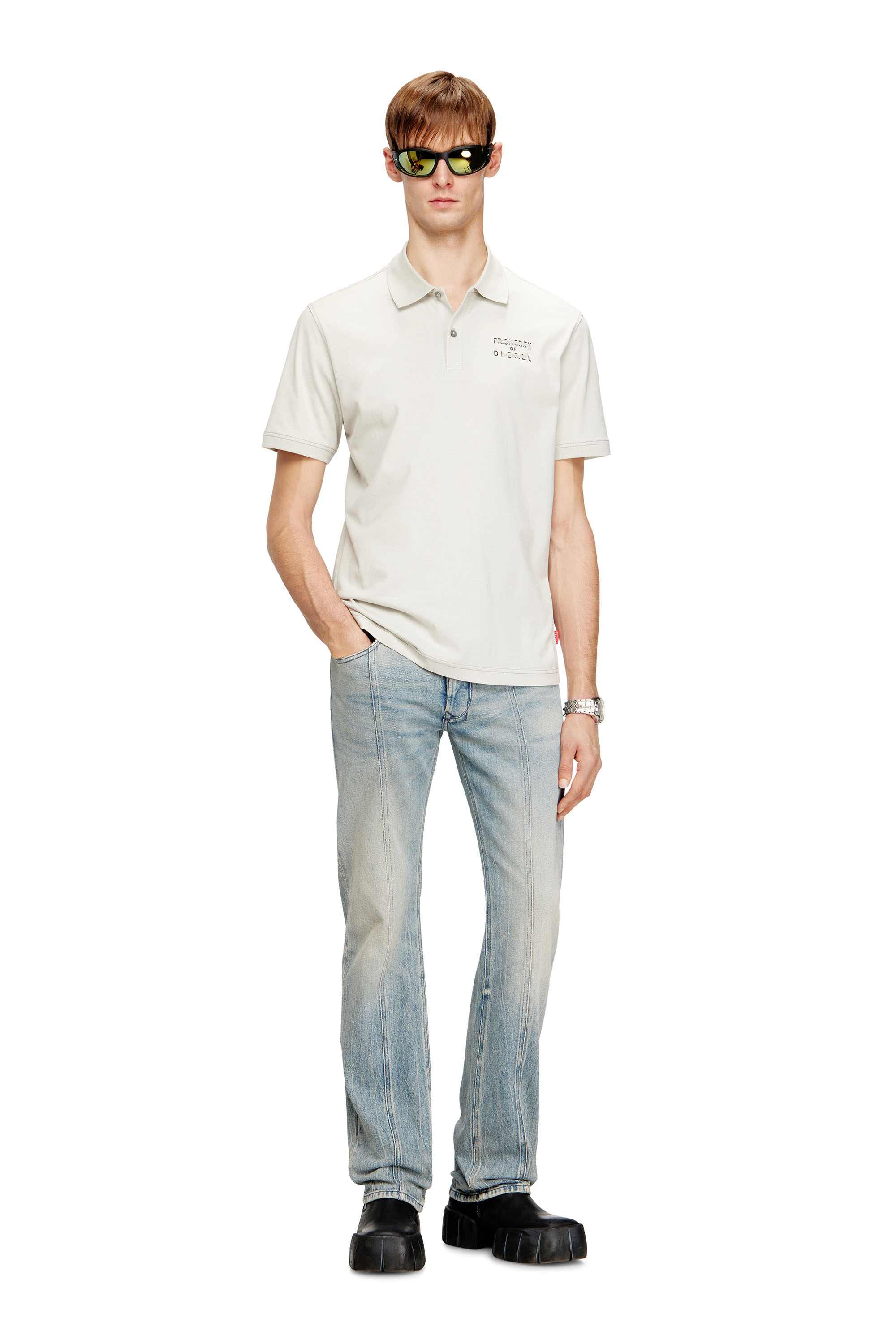 Light Grey Regular Fit Short-sleeve polo with logo detail