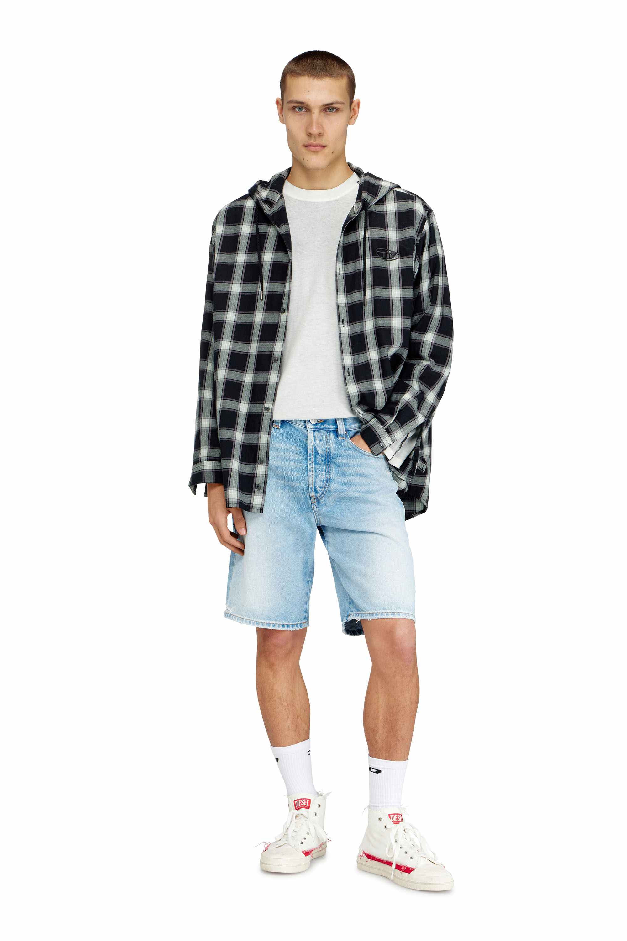 Black Regular Fit Shorts In Destroyed Denim