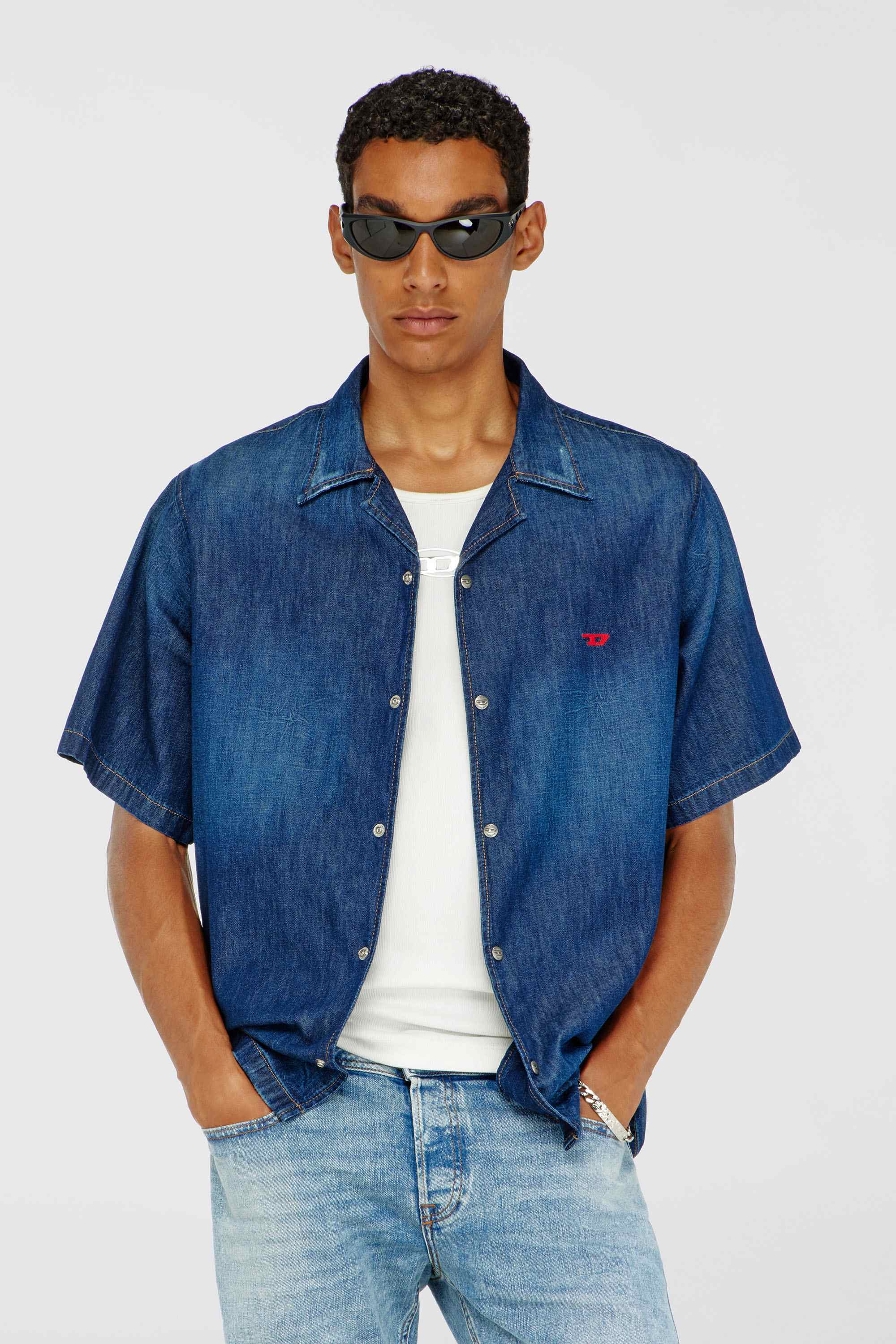 Blue Denim Short-Sleeve Shirt
