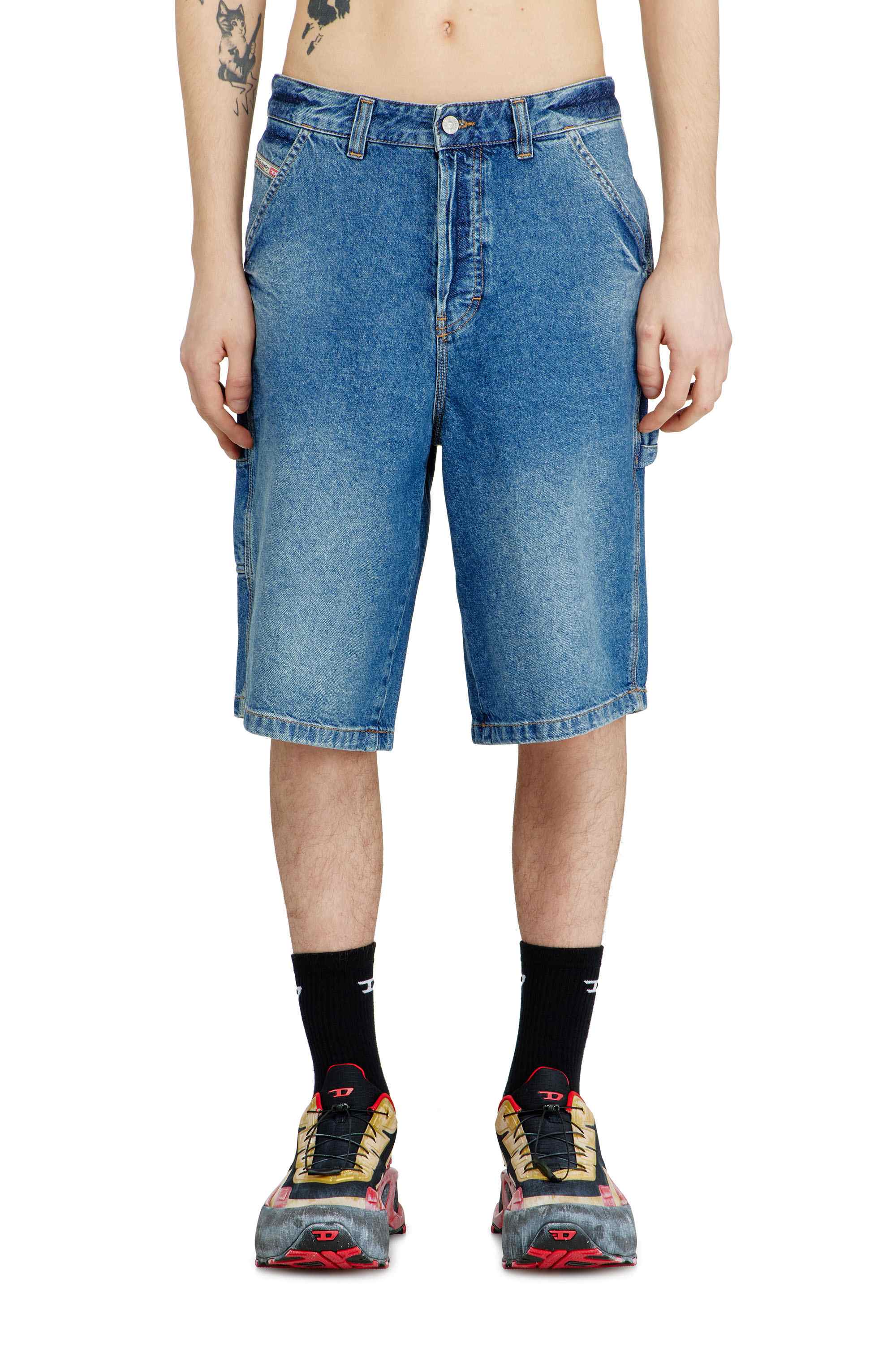 Blue Relaxed Fit Utility-Style Denim Shorts