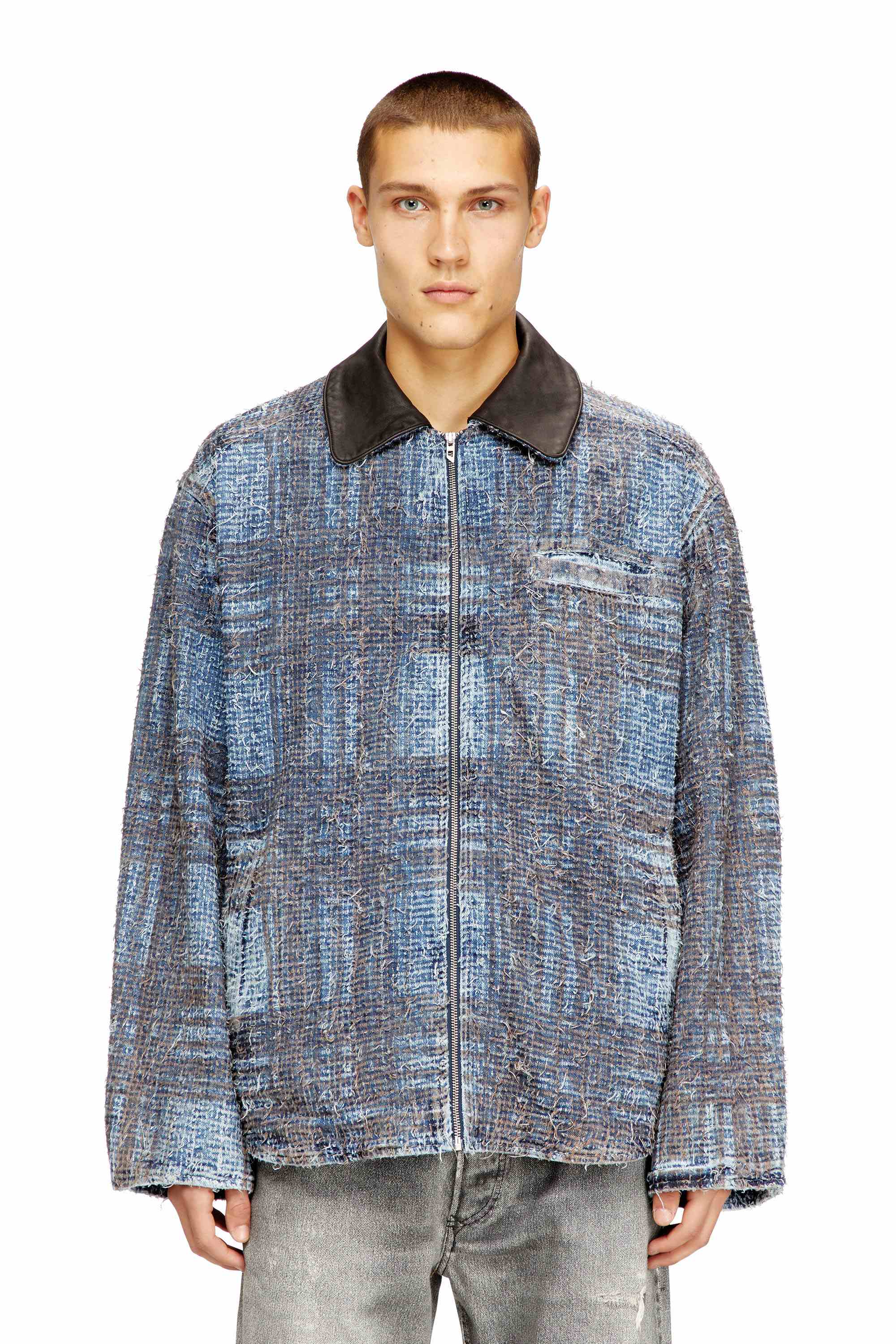 Blue Jacket in graphic bouclé denim