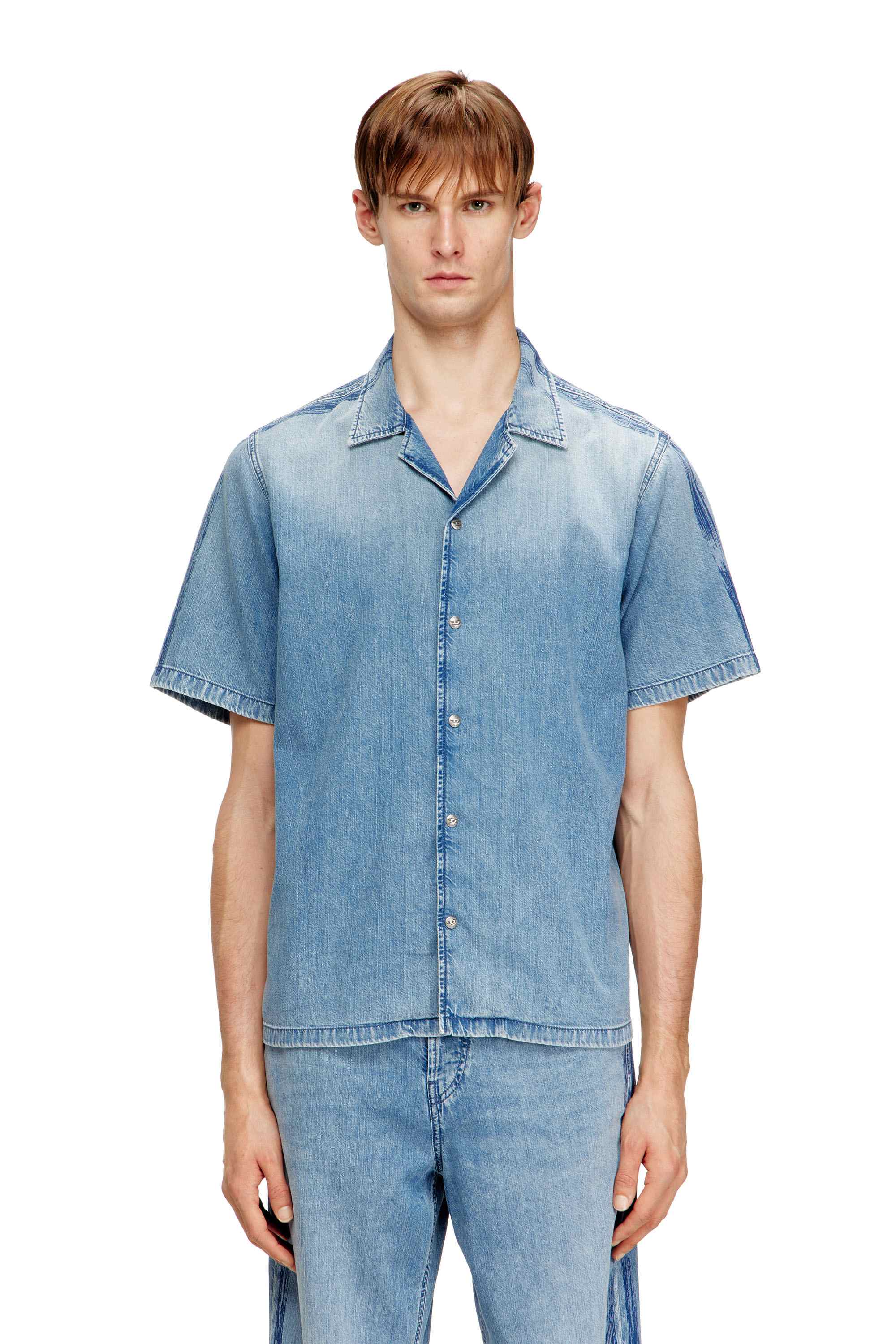 Light Blue Shirt in fluid denim with logo print