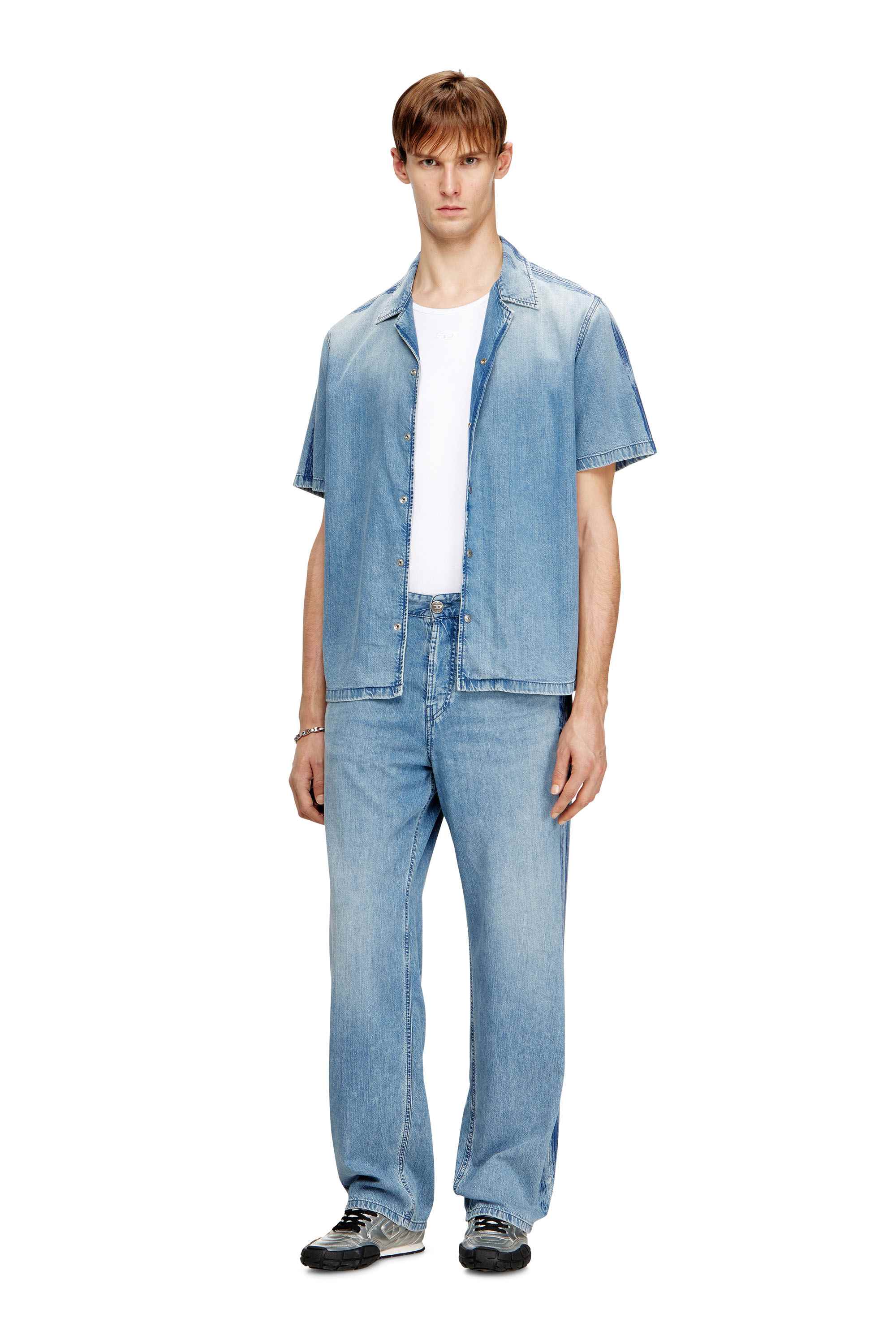 Light Blue Shirt in fluid denim with logo print