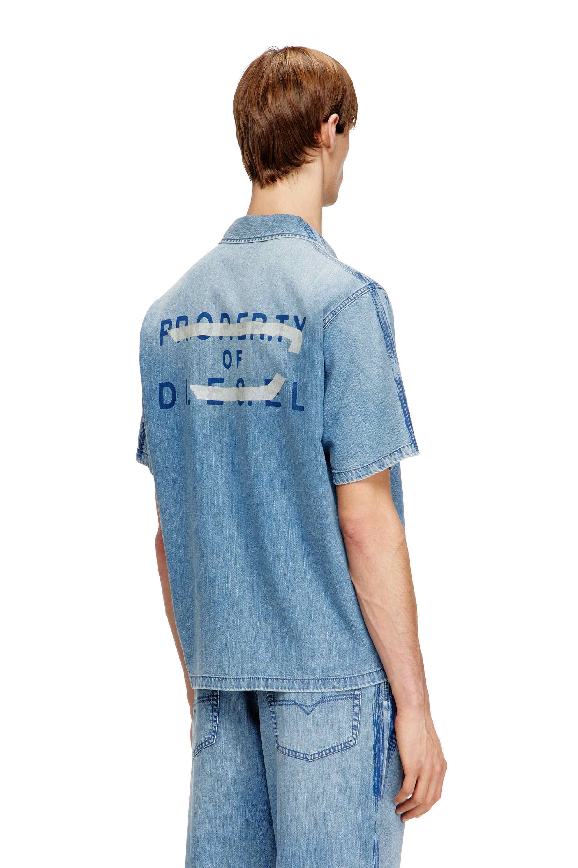 Light Blue Shirt in fluid denim with logo print