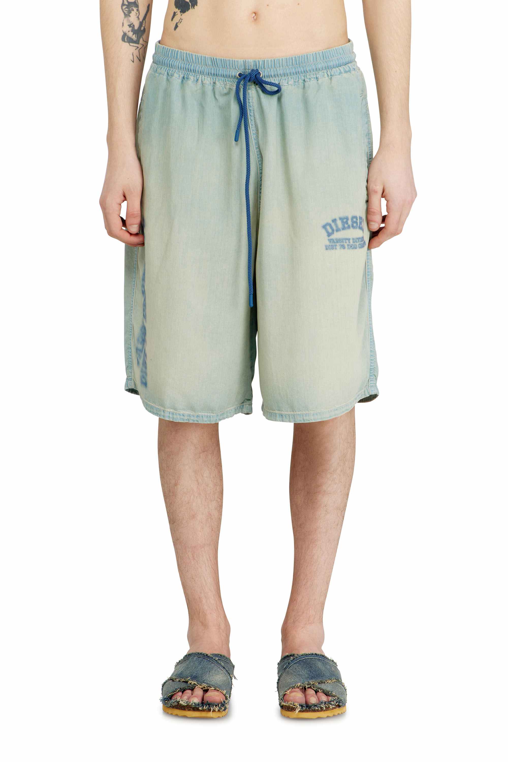 Blue Relaxed Fit Shorts In Fluid Dirt-Effect Denim
