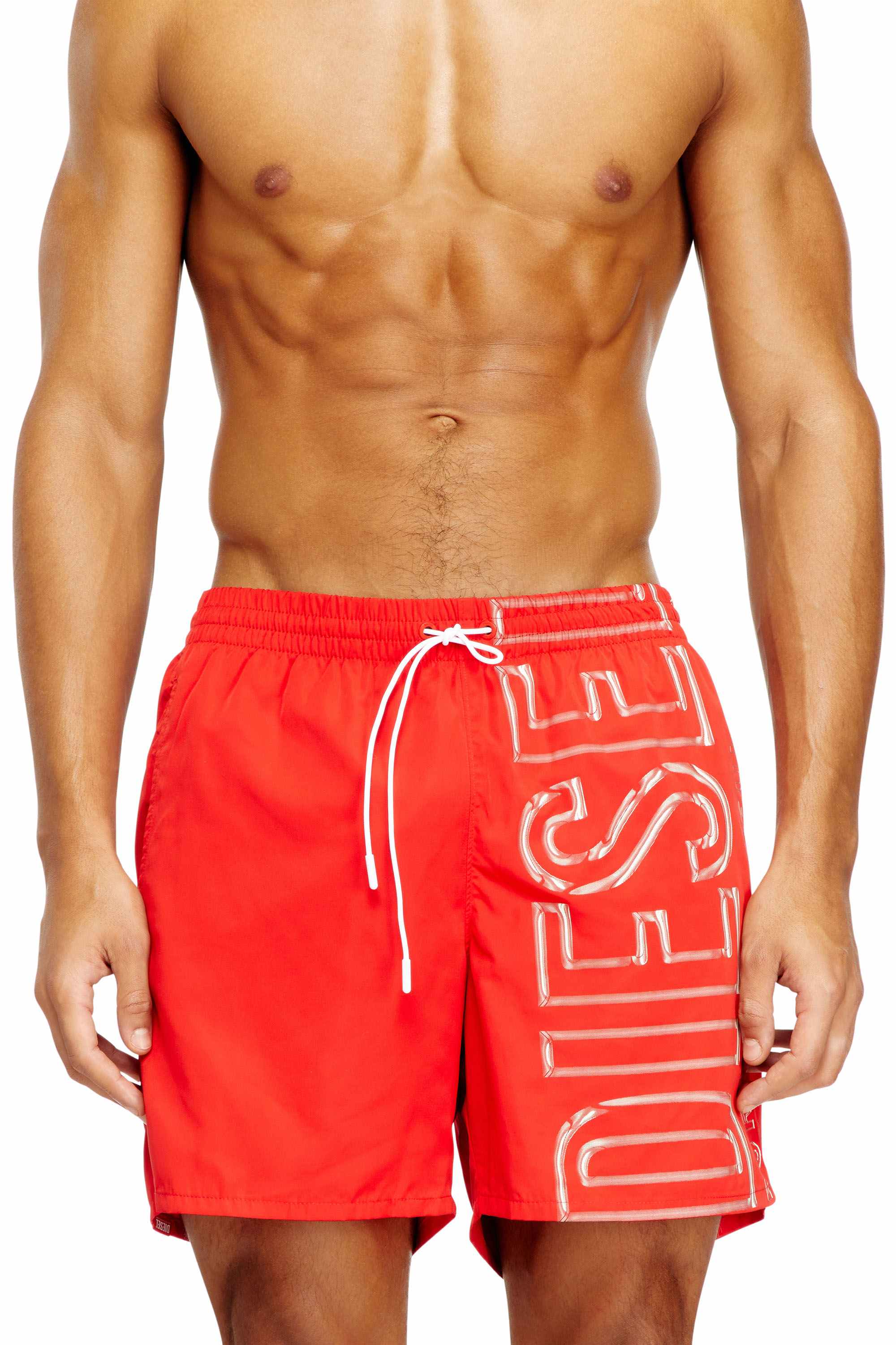 Red Swim shorts with oversized logo print