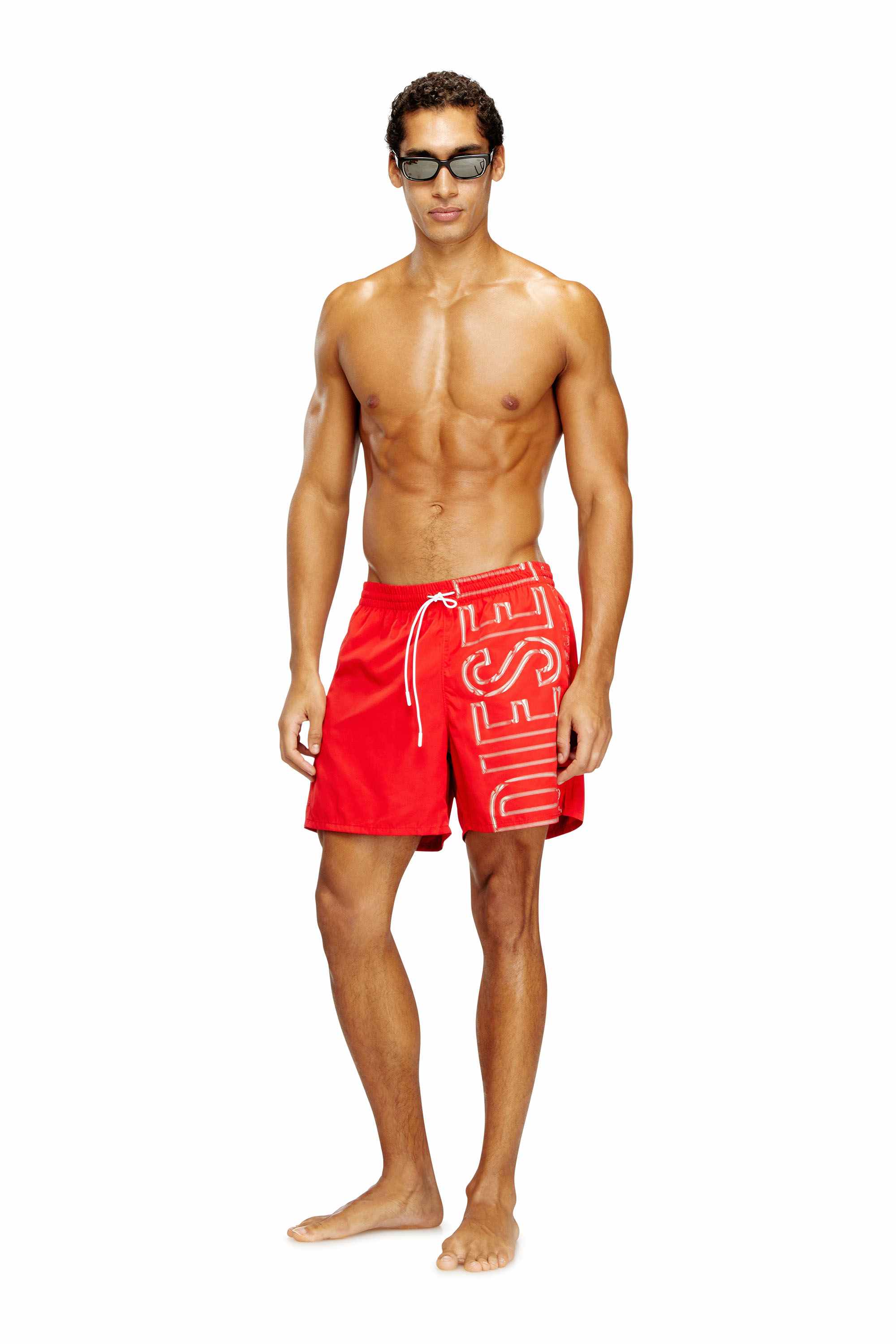 Red Swim shorts with oversized logo print