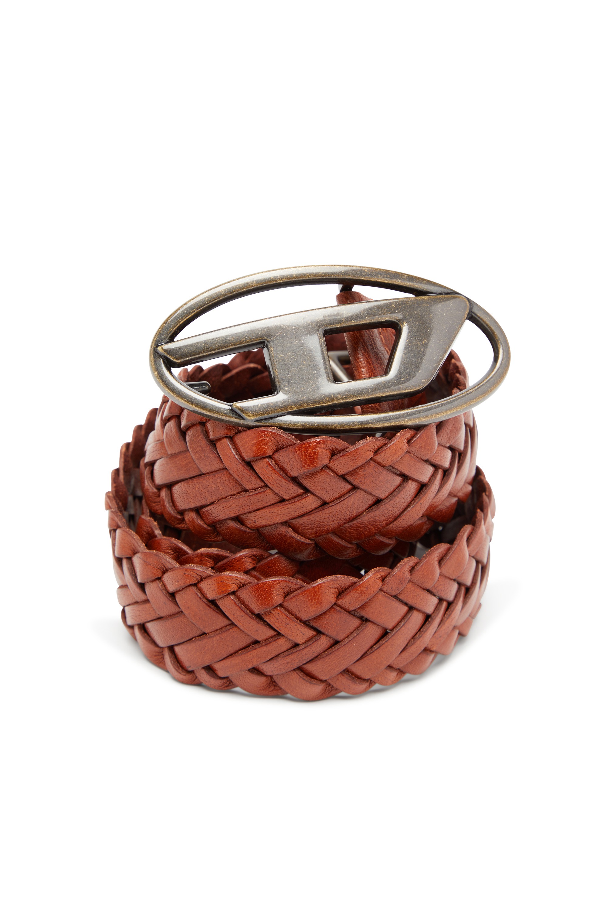 Brown 4 cm braided leather belt