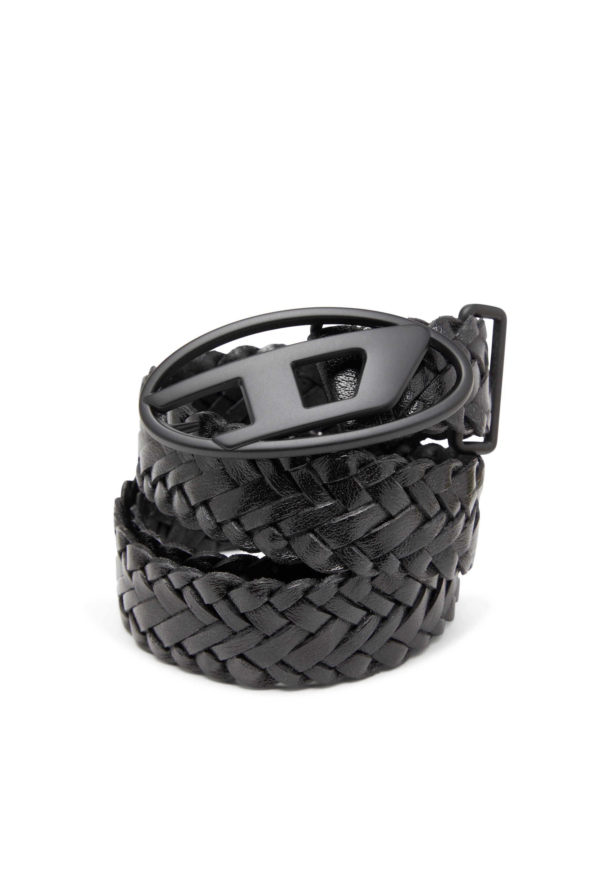 Black 4 cm braided leather belt
