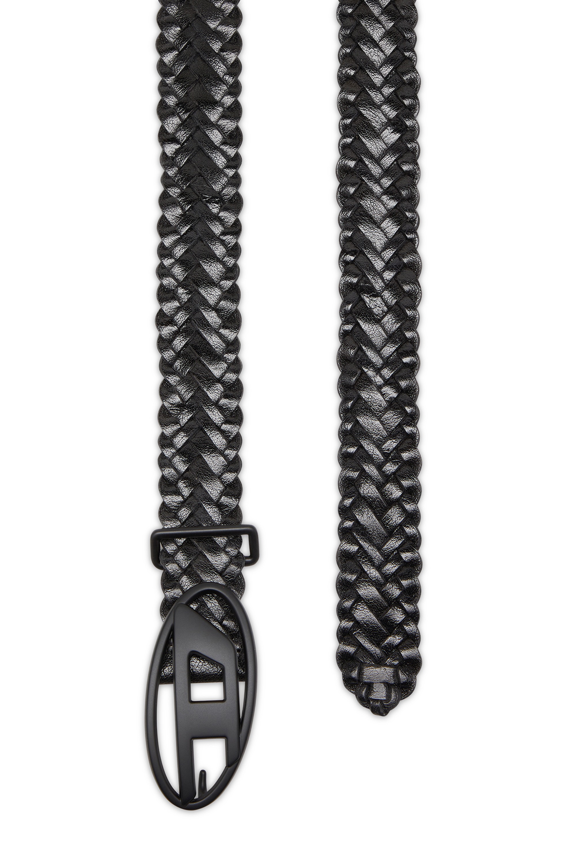 Black 4 cm braided leather belt