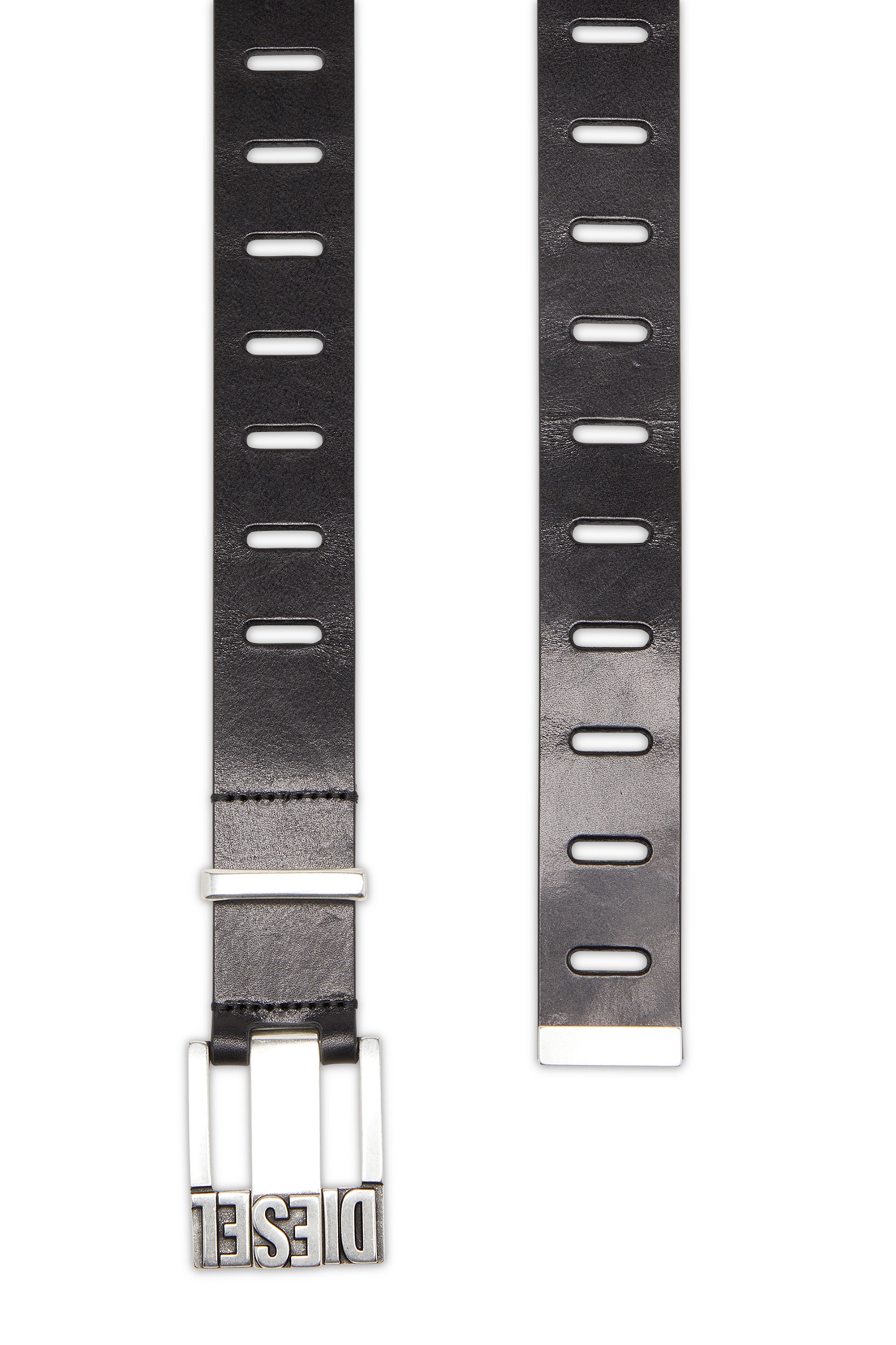 Black 3.4 cm leather belt with all-over eyelets