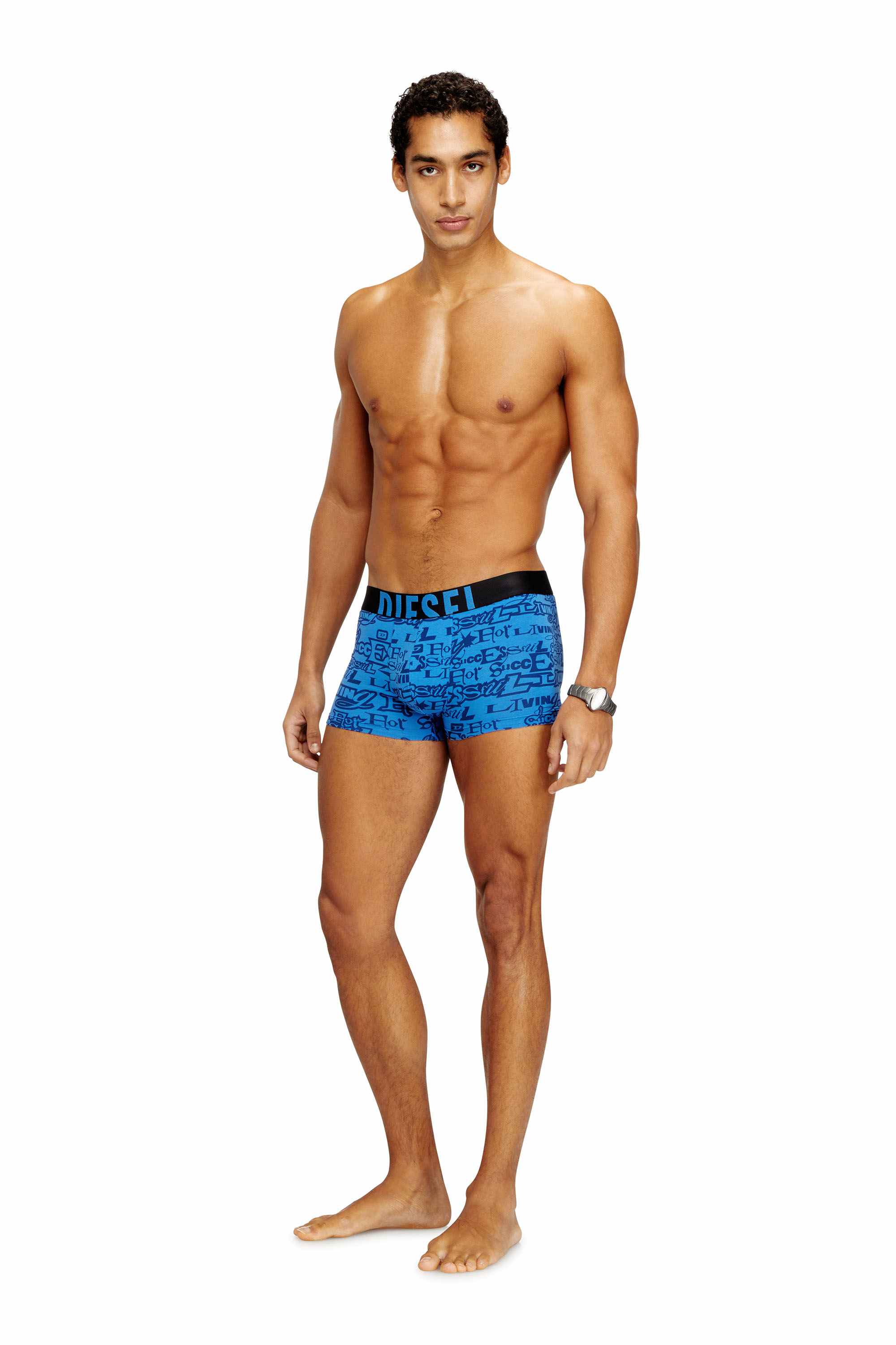 Blue Three-pack cotton trunks with bold logos