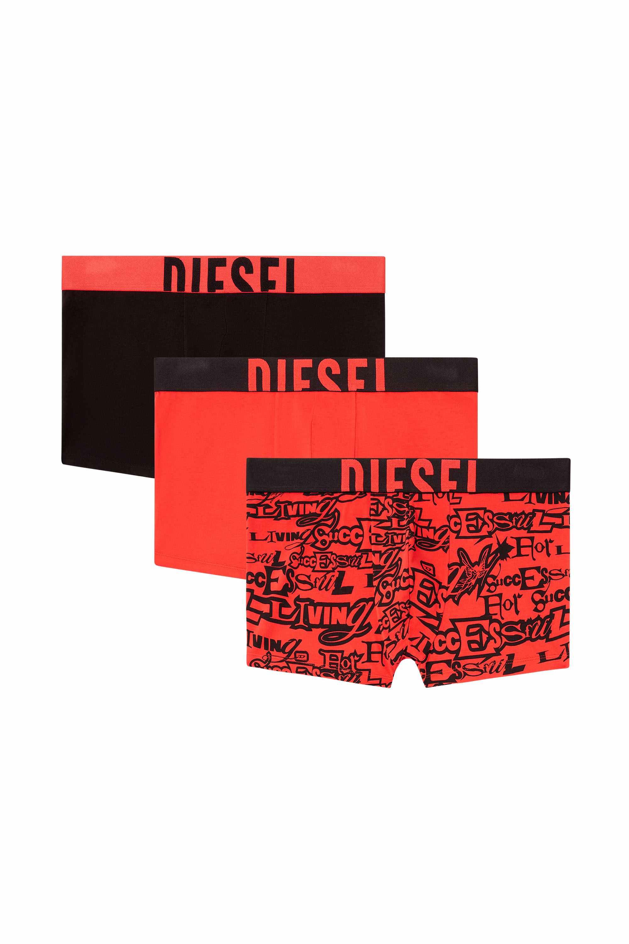 Red Three-pack cotton trunks with bold logos