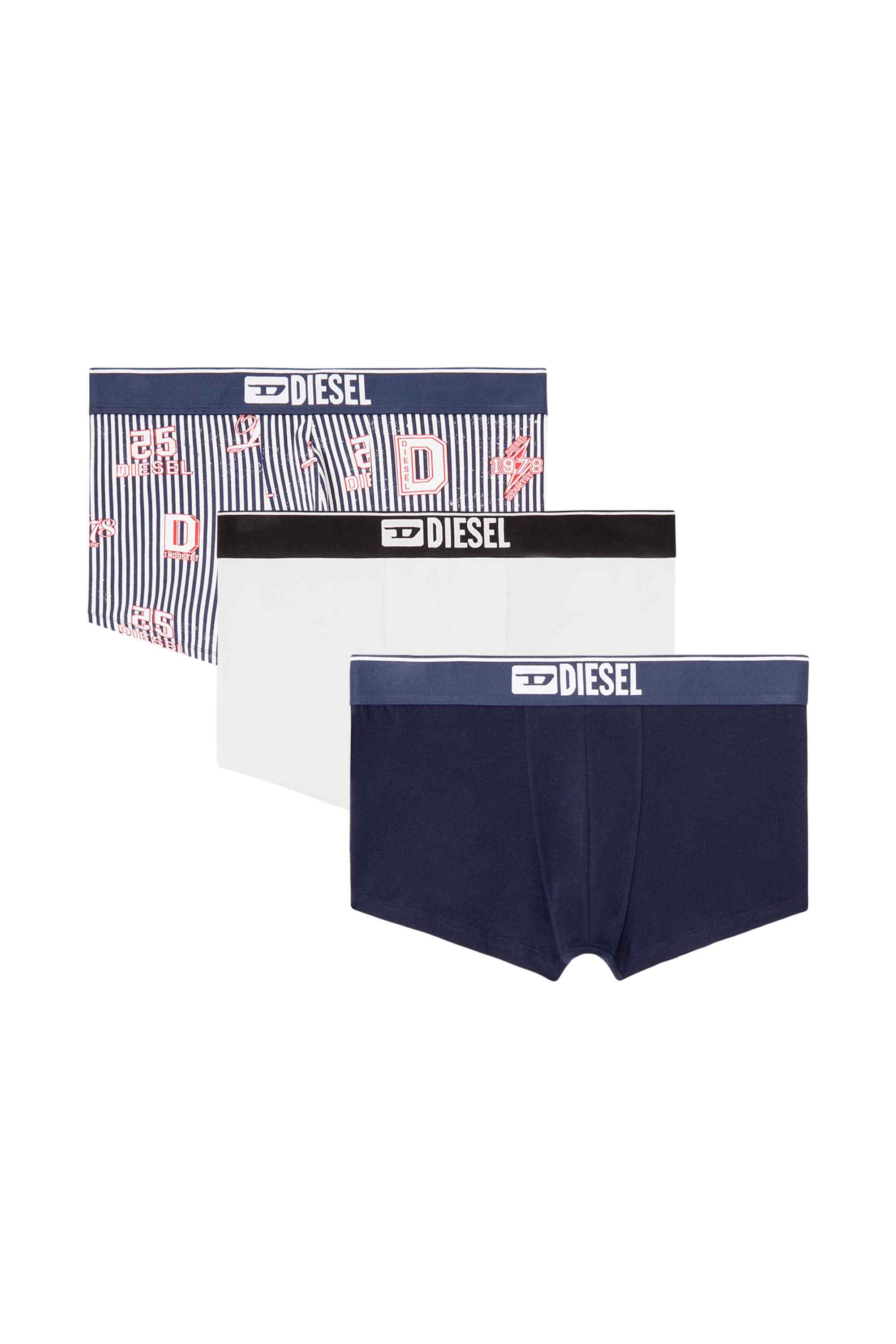 Blue 3-pack of stretch cotton boxers with all-over print