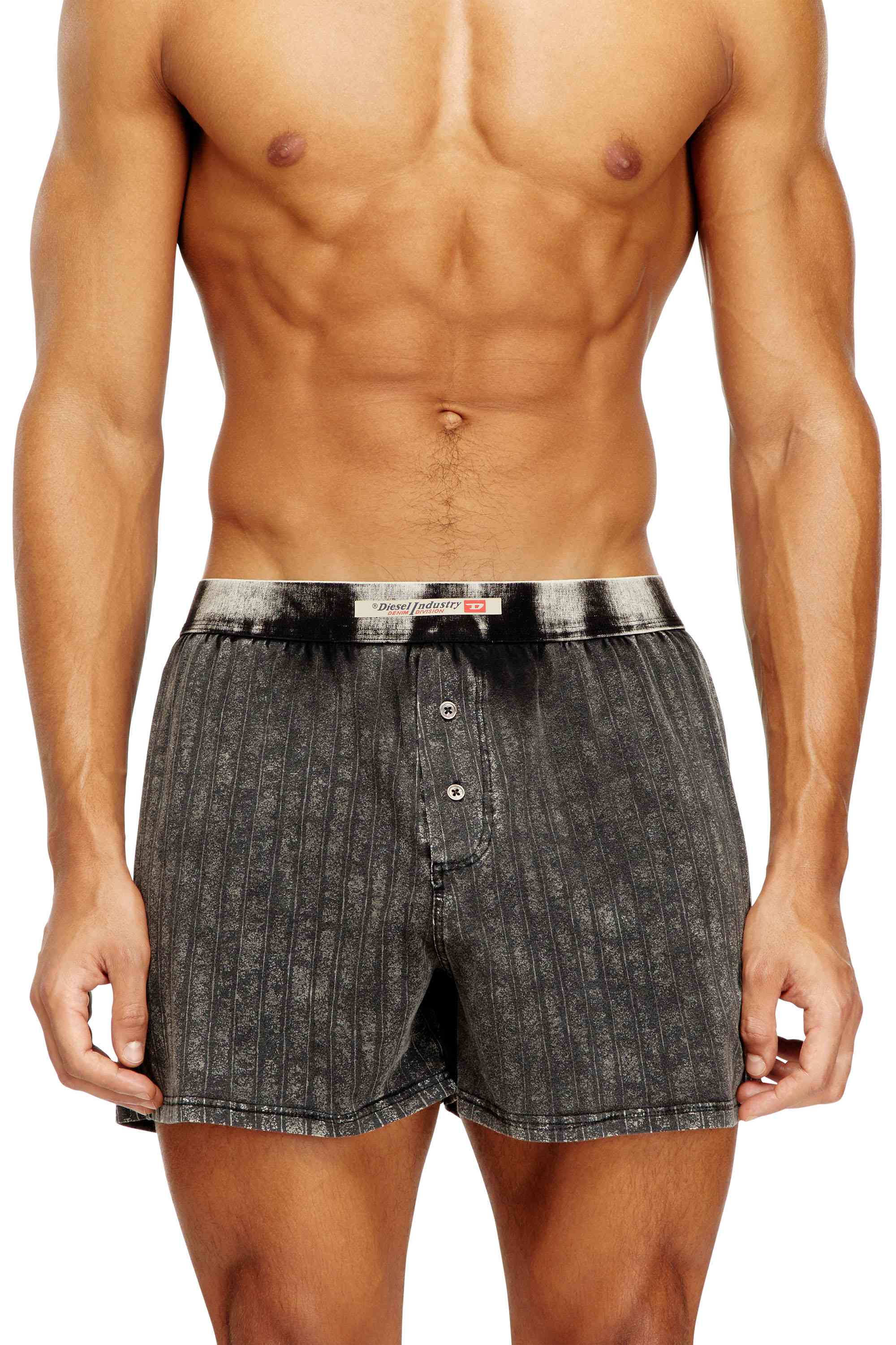 Grey Long cotton boxers with pinstripe denim effect