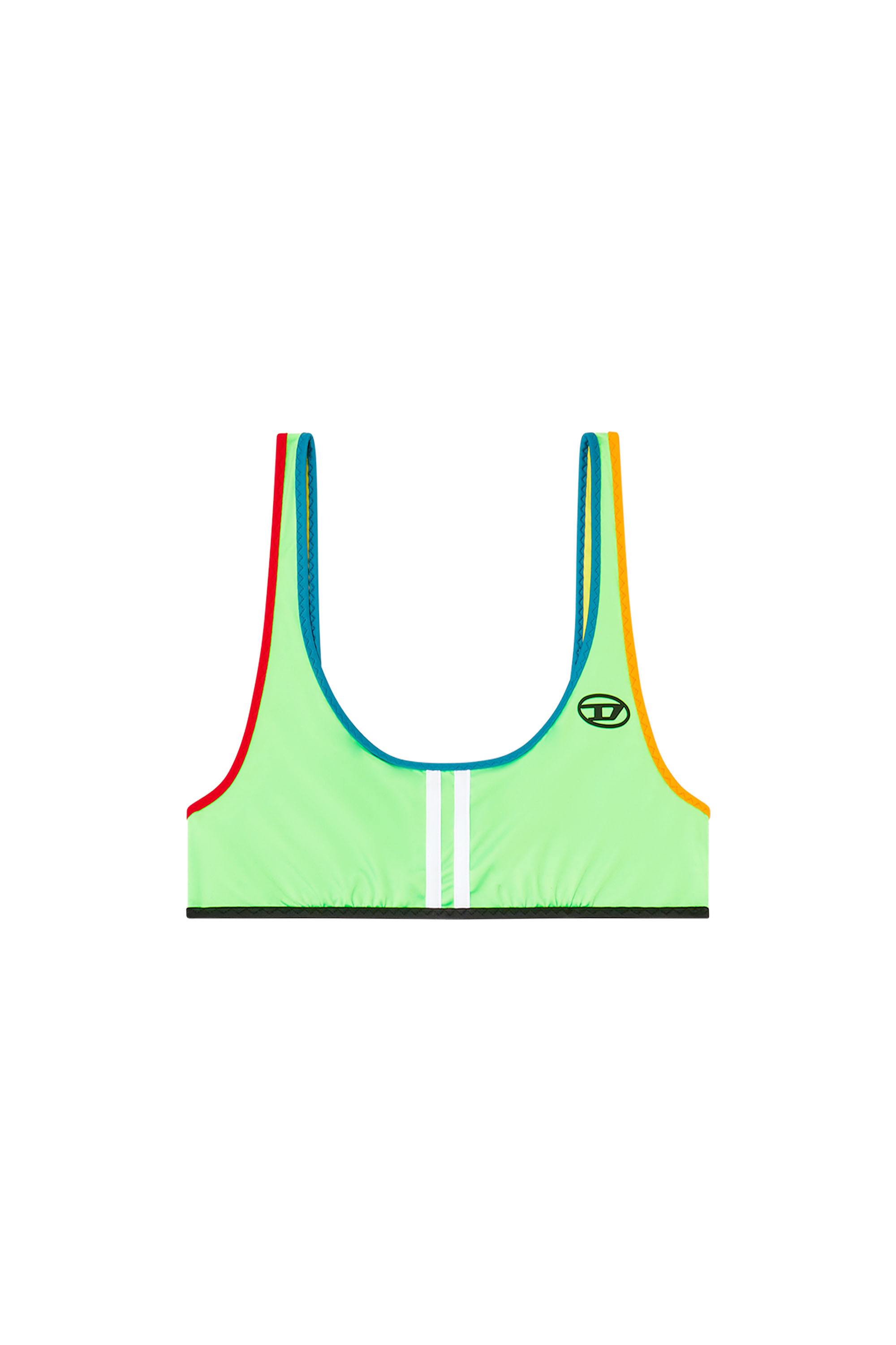 Green Regular Fit Nylon Bikini Top With Sporty Stripes