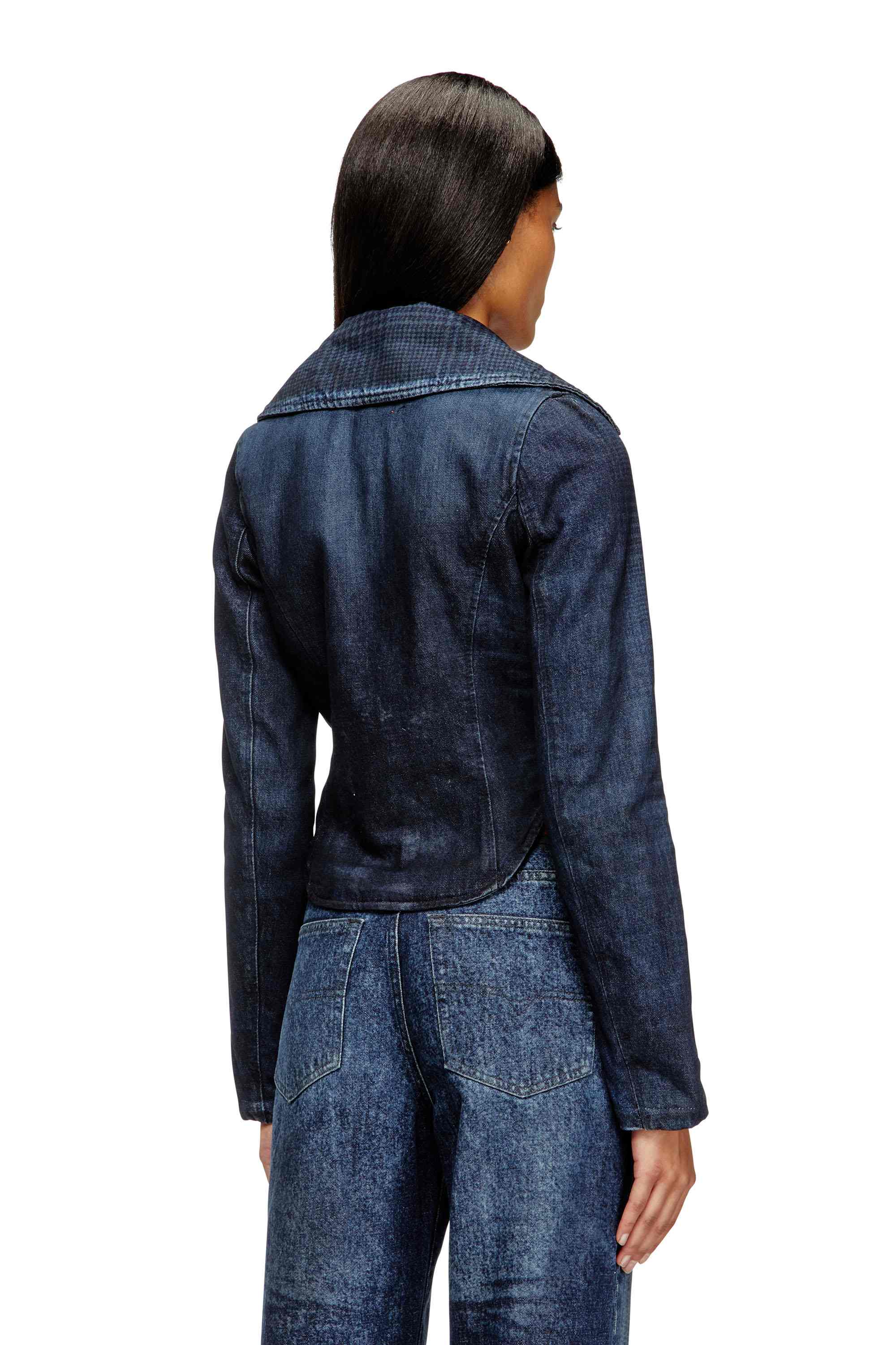 Blue Cropped jacket in Prince of Wales denim