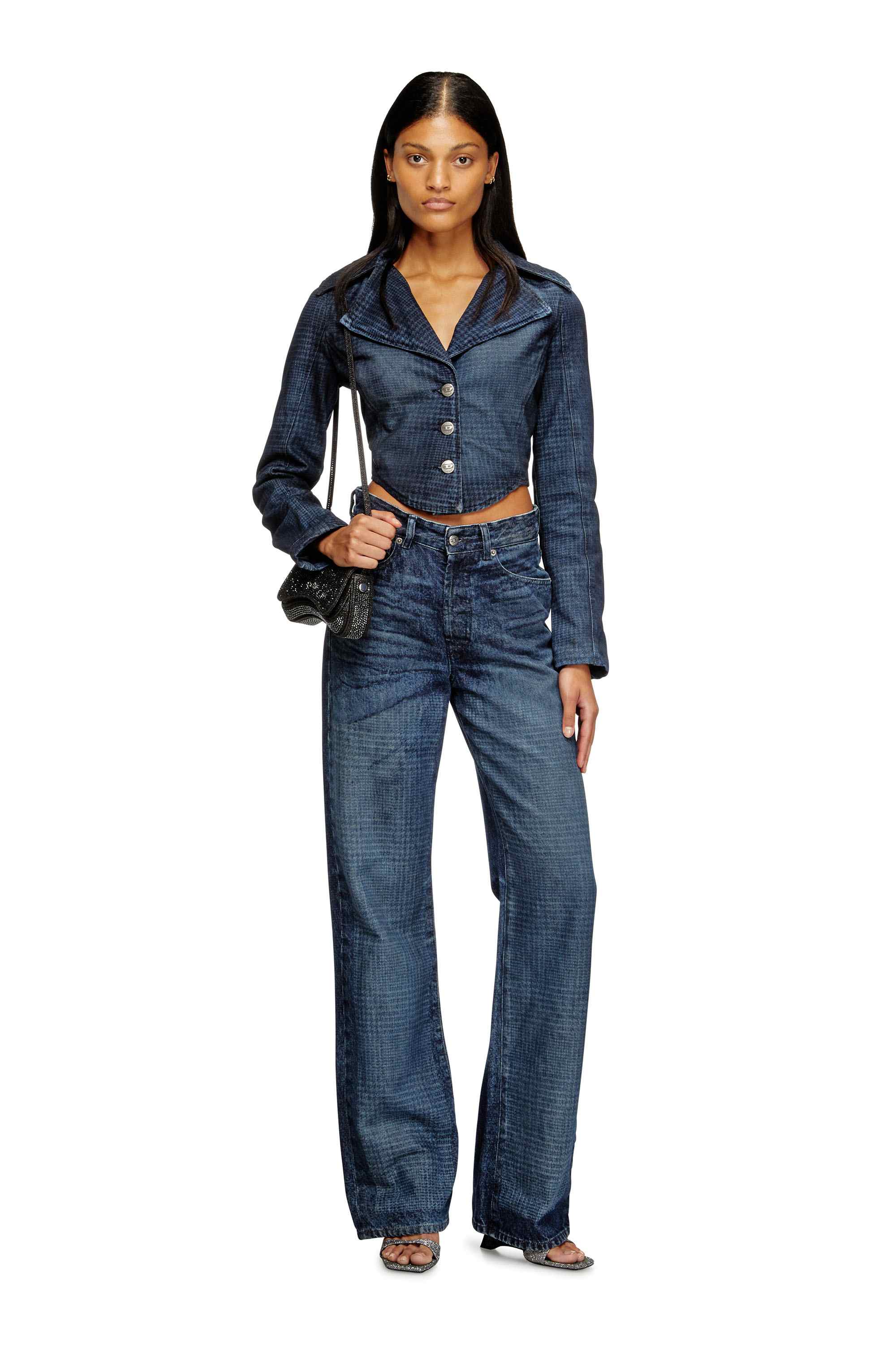 Blue Cropped jacket in Prince of Wales denim