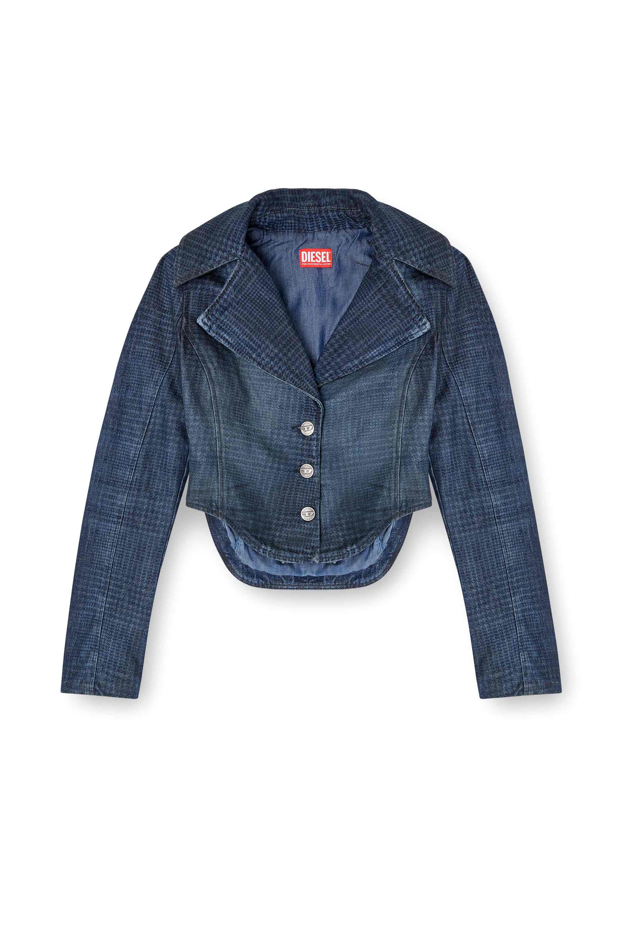 Blue Cropped jacket in Prince of Wales denim
