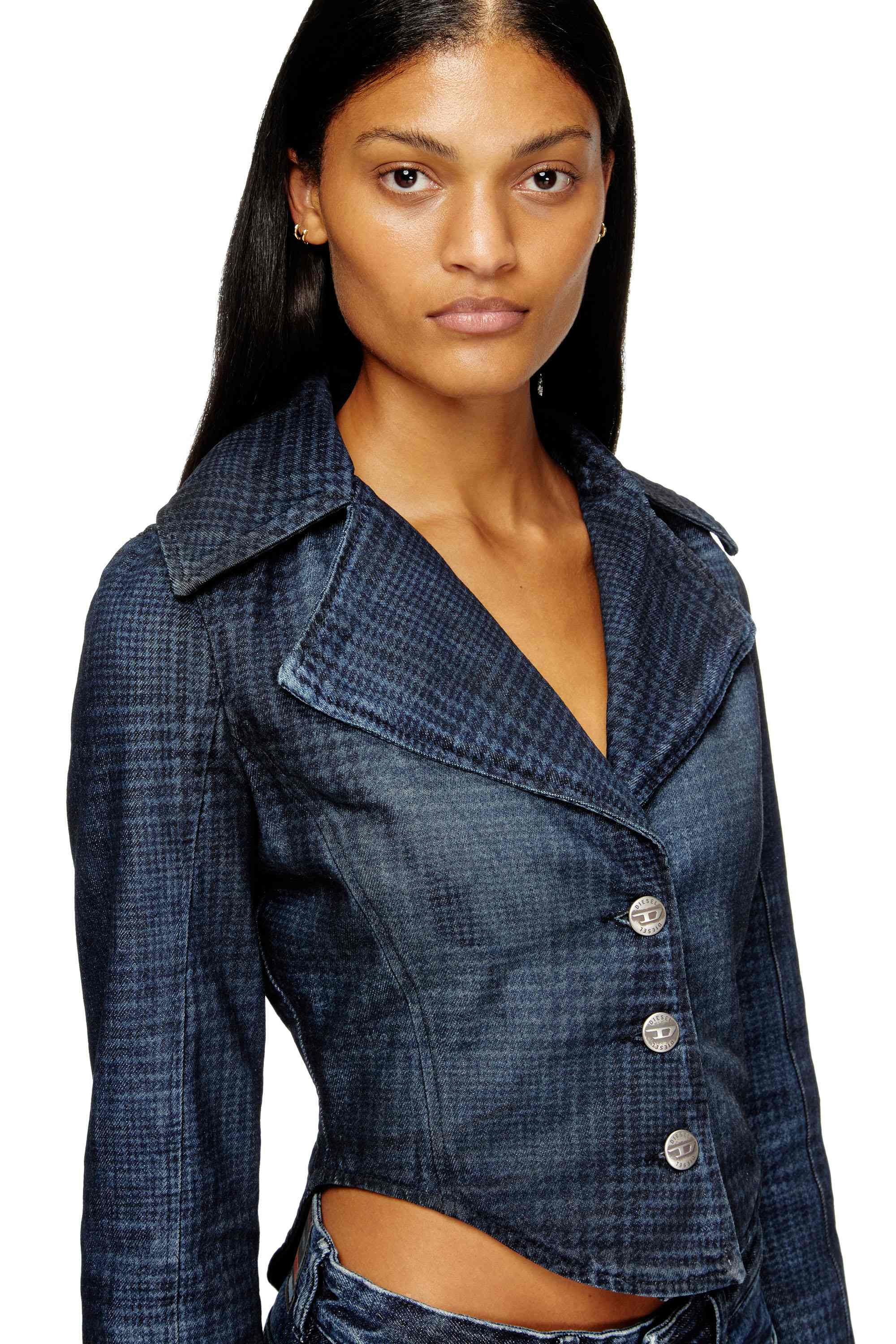 Blue Cropped jacket in Prince of Wales denim