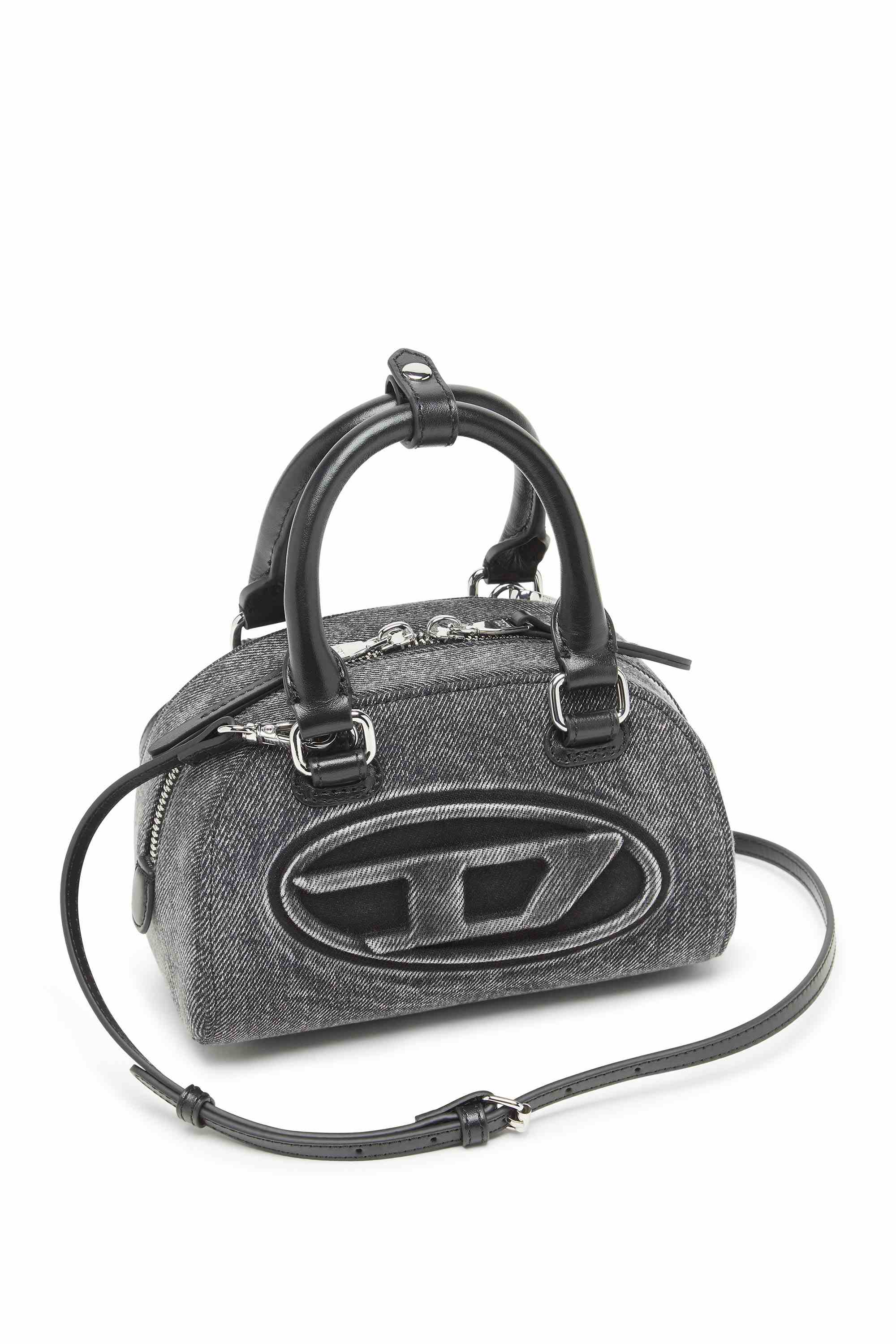 Grey 1DR Dome-Mini bowling bag in washed denim