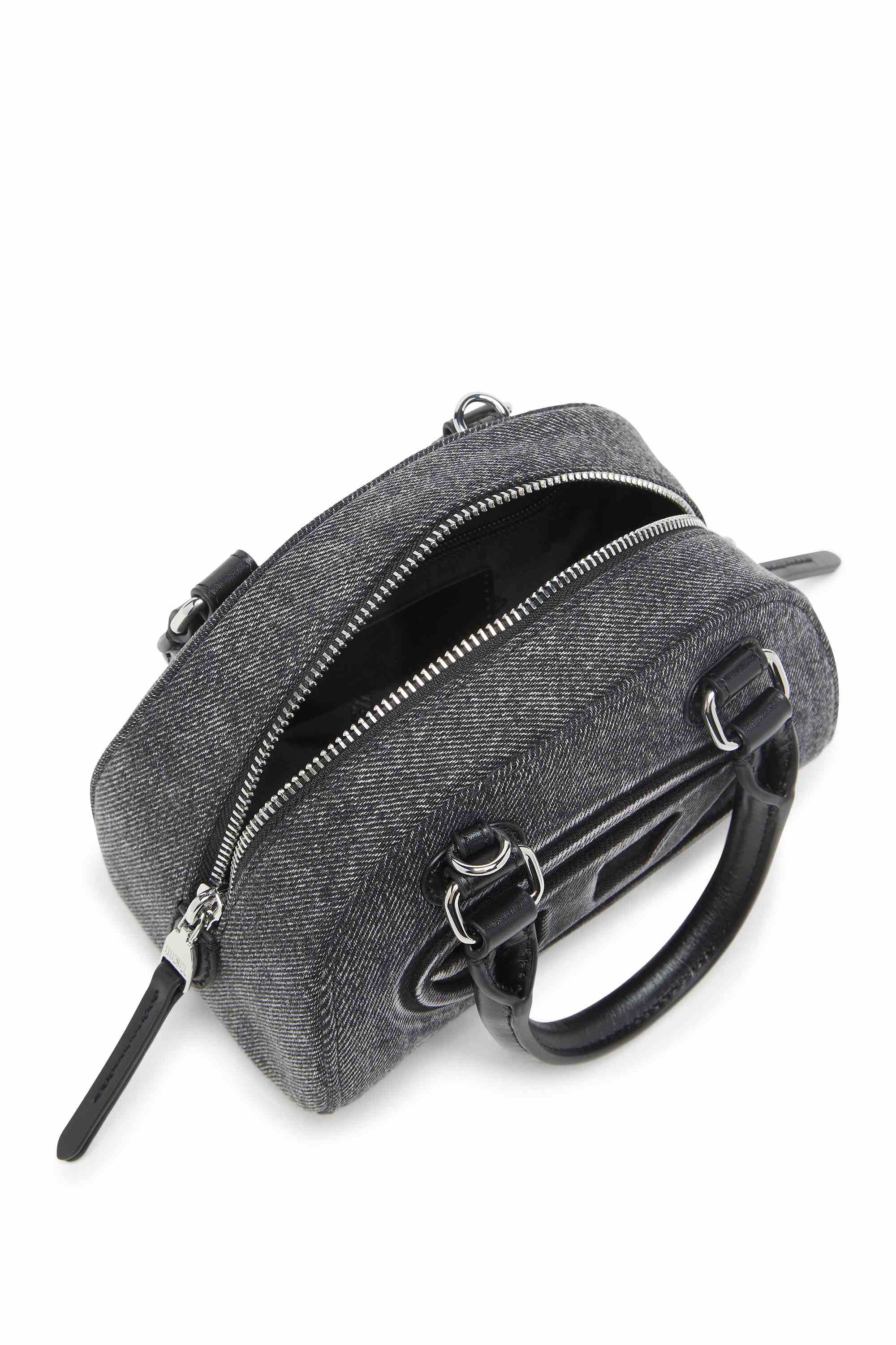 Grey 1DR Dome-Mini bowling bag in washed denim