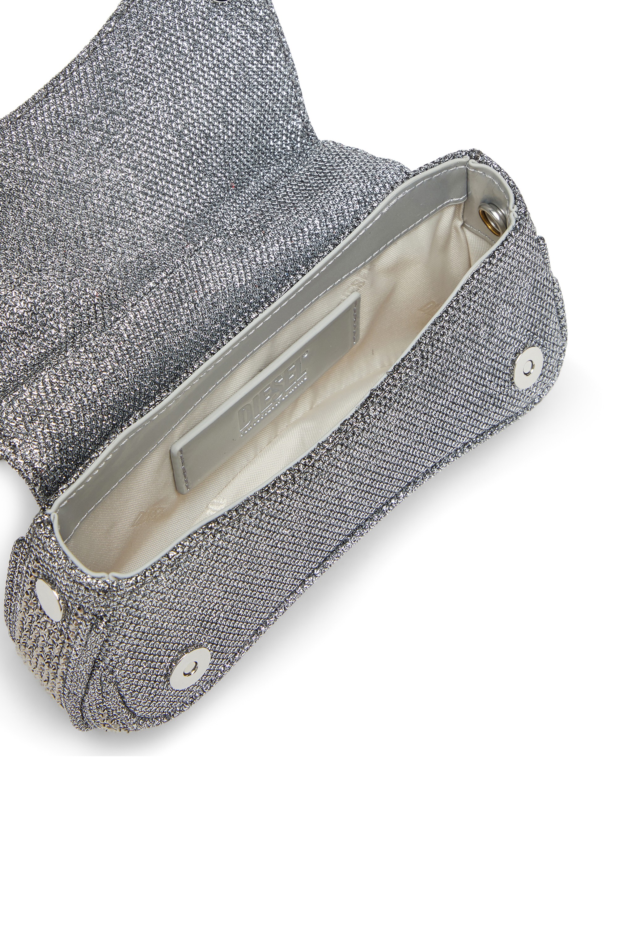 Silver Play-Mini crossbody bag in crystal Lurex